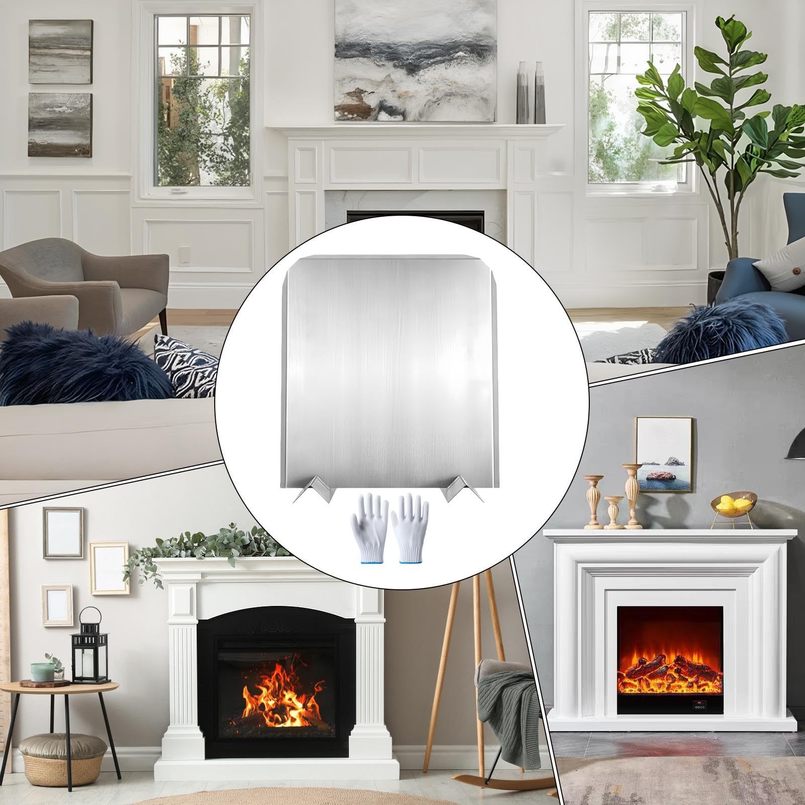 Placas De Protección para Chimenea con Patas 41x46 Cm Acero Inoxidable | Placas Reflectoras de Calor para Chimenea Para Hogar Apartamento Hotel Oficina Casa