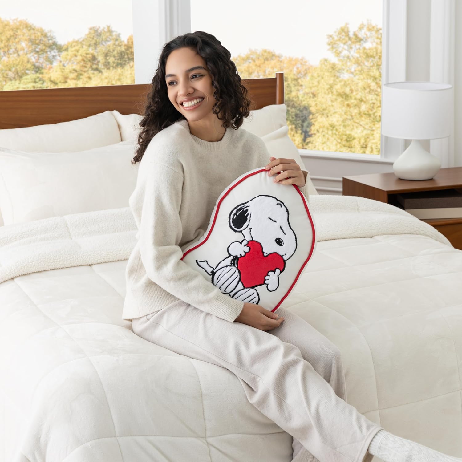 Berkshire Peanuts® Plush Throw Pillow, Gift Idea, Snoopy Cute Character Shaped Cushion, Soft Cozy Decor for Bed Couch Chair(Snoopy Heart Hug Pillow All Colorways, 15.5’’ L)