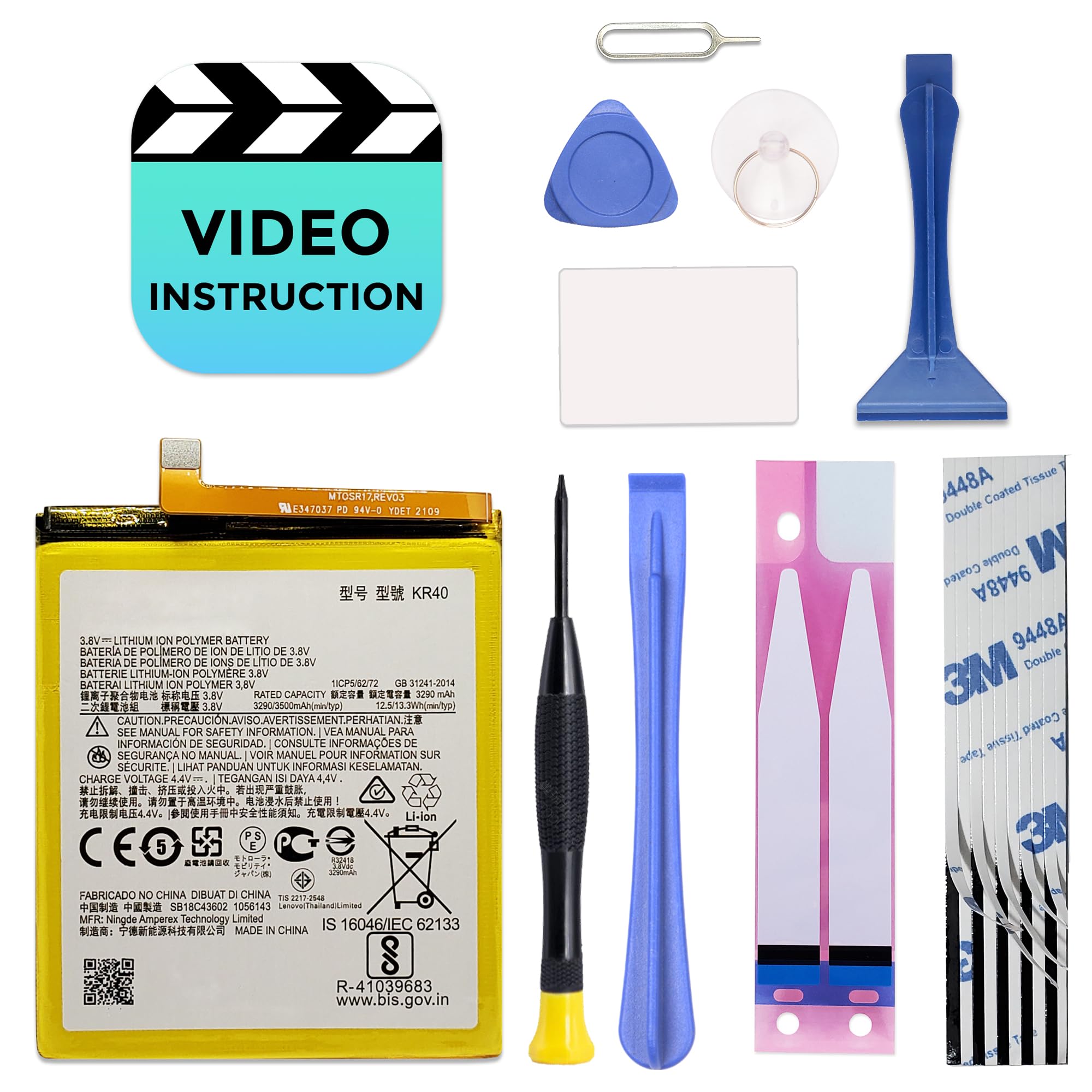 GREEN FUSION Only for Moto One Vision & Moto One Action Battery Replacement, with Video Tutorial, KR40 Battery for Moto One Vision & Moto One Action, with Repair Toolkit