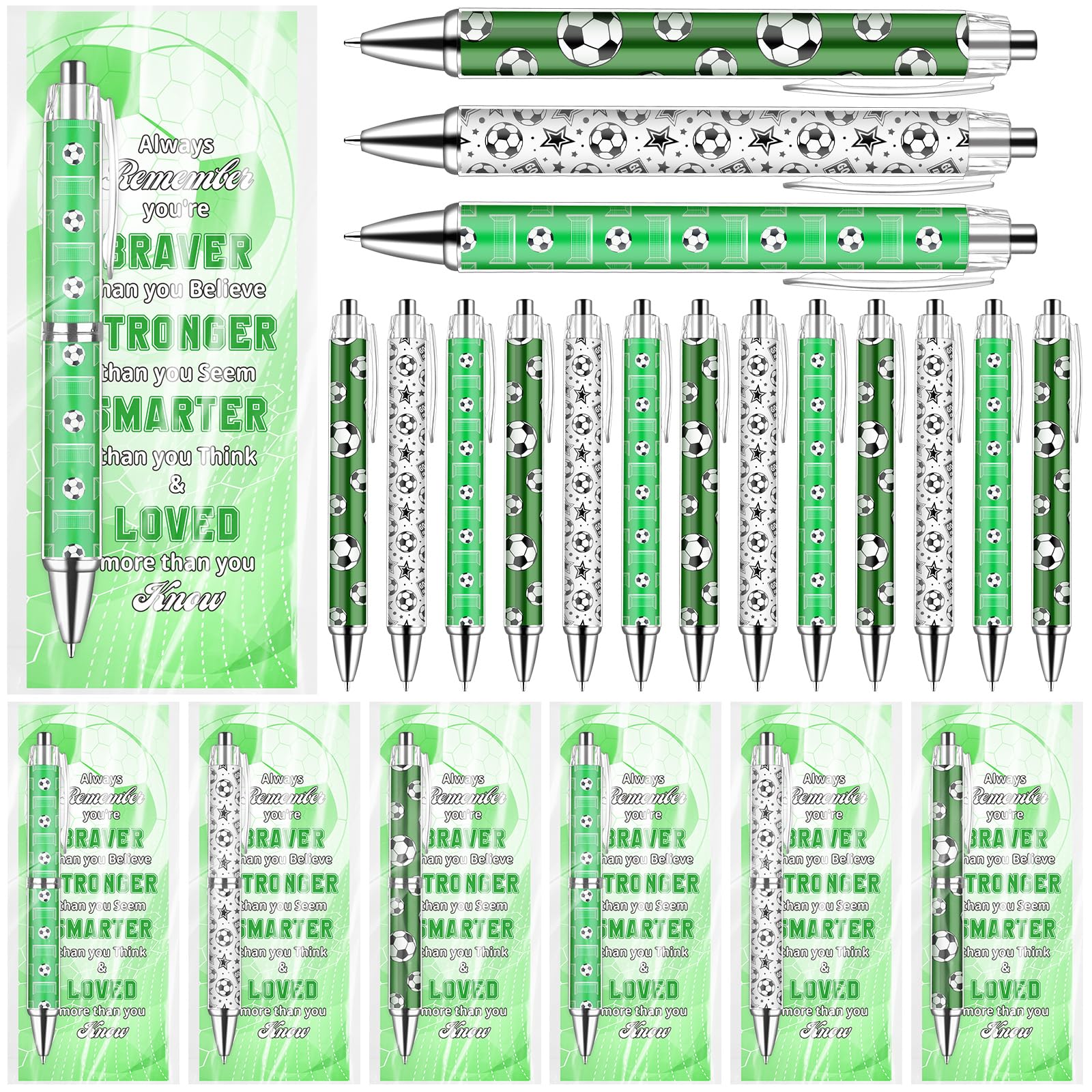 CCCYMM 72 Pcs/24 Sets Football Pens Party Favours Supplies Football Stationery Ballpoint Pens and Cards for Boys Girls Team Coach Adults Players Lover Birthday Party Home School Classroom Prize