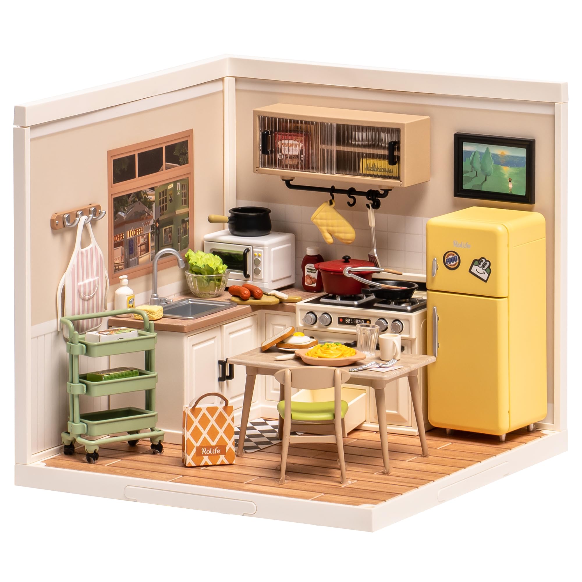 Rolife Kit per casa in miniatura Super Creator Mini House Building Kit Model House espandibile Super Word (Happy Meals Kitchen)