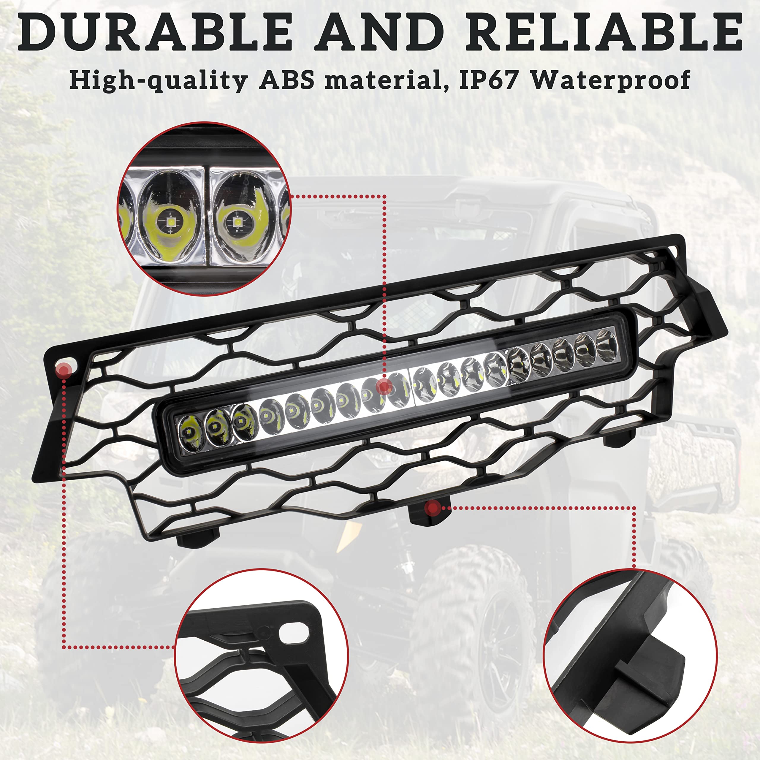 Mesh Grille with LED Light for Can Am Defender, LDETXY Front Bumper