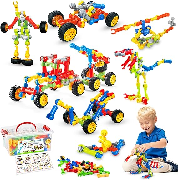 Stem Building Toys for 3 4 5 6 7 8 Year Old Boys Girls Kids,125 Pieces Building Blocks Educational Learning Toys with Large Storage Box,Ideal Christmas Birthday Gifts