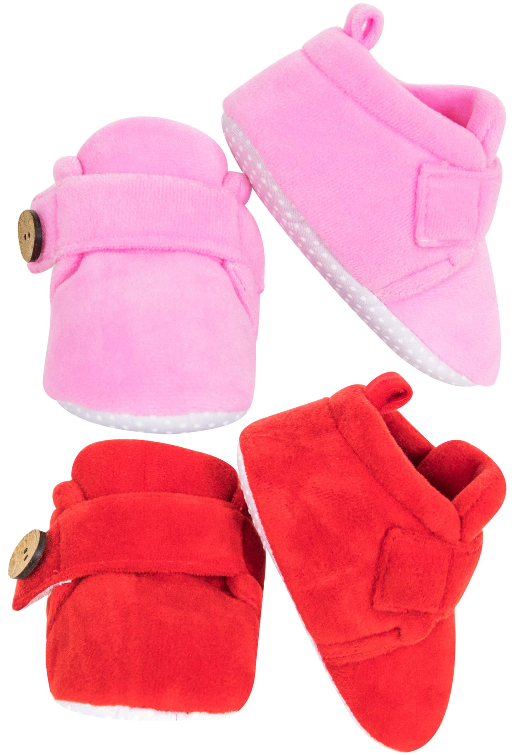 Neska Moda Set Of 2 Pair Baby Boys & Baby Girls 6 to 12 Months Velvet Booties (Red,Baby Pink) -BT784andBT785 2