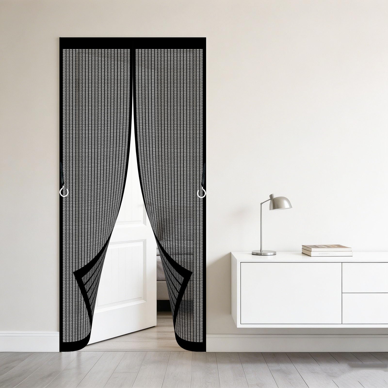 Hokxuan Black Door Fly Screen 128 X 220 Cm Frame Hook & Loop Keep Bugs Out Lets Fresh Air In No Gap Anti Mosquito Mesh Curtain For Bedroom Pet Friendly Living Room,