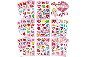 366Pcs Colorful Heart Stickers for Valentine's Day, Valentine Sticker Box Envelope Wedding Party