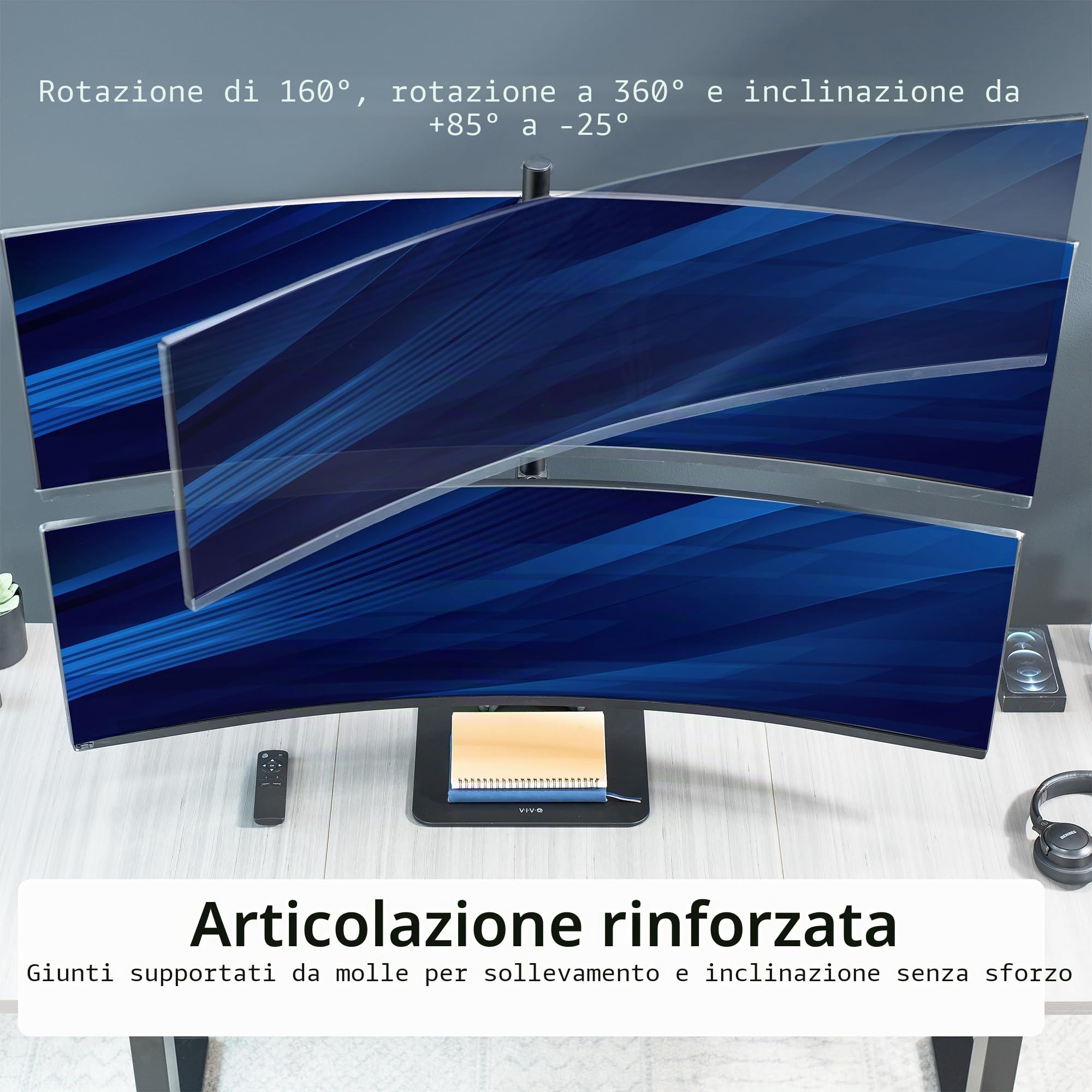 VIVO STAND-V202L STAND-V202L - Supporto da scrivania autoportante doppio verticale impilato per monitor ultra ampio, extra alto, resistente, regolabile, per 2 schermi fino a 49", capacità 20 kg per