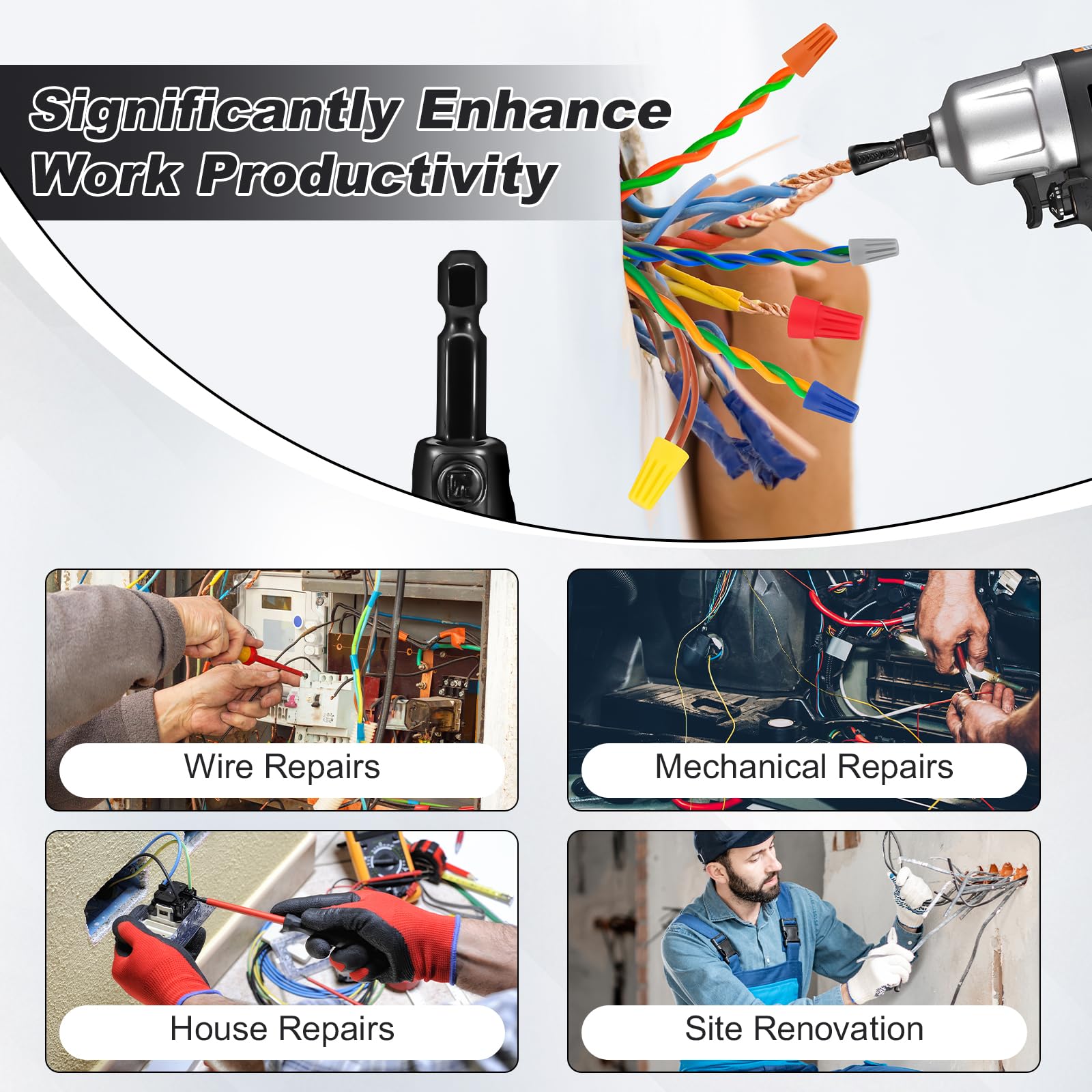 4 Pcs Multifunctional Wire Twister Tool for Drill, Lightweight Wire Nut Twister Compatible with 8 to 24 Awg and 2 to 7 Ways Effortlessly, Wire Nut Twister for Drill for Electrical Power Drill