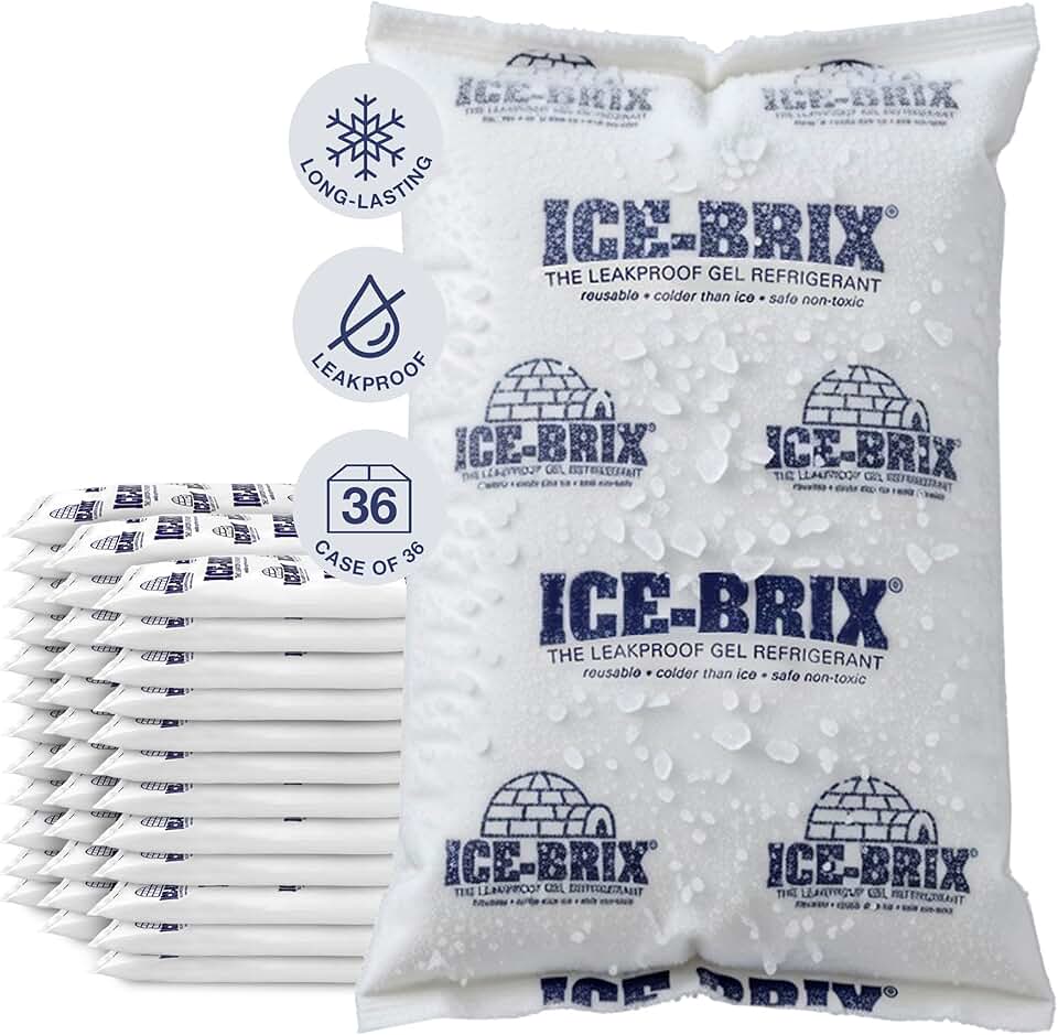Polar Tech Ice Brix Leakproof Long Lasting Reusable Cold Packs Food-Safe Gel Ice Packs for Coolers & Shipping 8oz IB 8 (Case of 36)