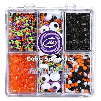 Halloween Sprinkles Edible, 5oZ Fall Eyeball Sprinkles for Cake Decorating with White Black Orange Confetti Nonpareils Jimmies and Sugar, Cupcakes Cookie Ice Cream Baking Toppings