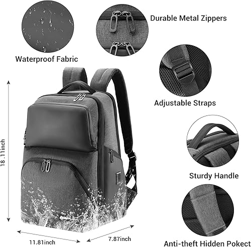 Miniatura 4 de Mochila para laptop para hombre, mochila de viaje de negocios, se adapta a computadoras de 17.3 pulgadas, resistente al agua y antirrobo, Gris