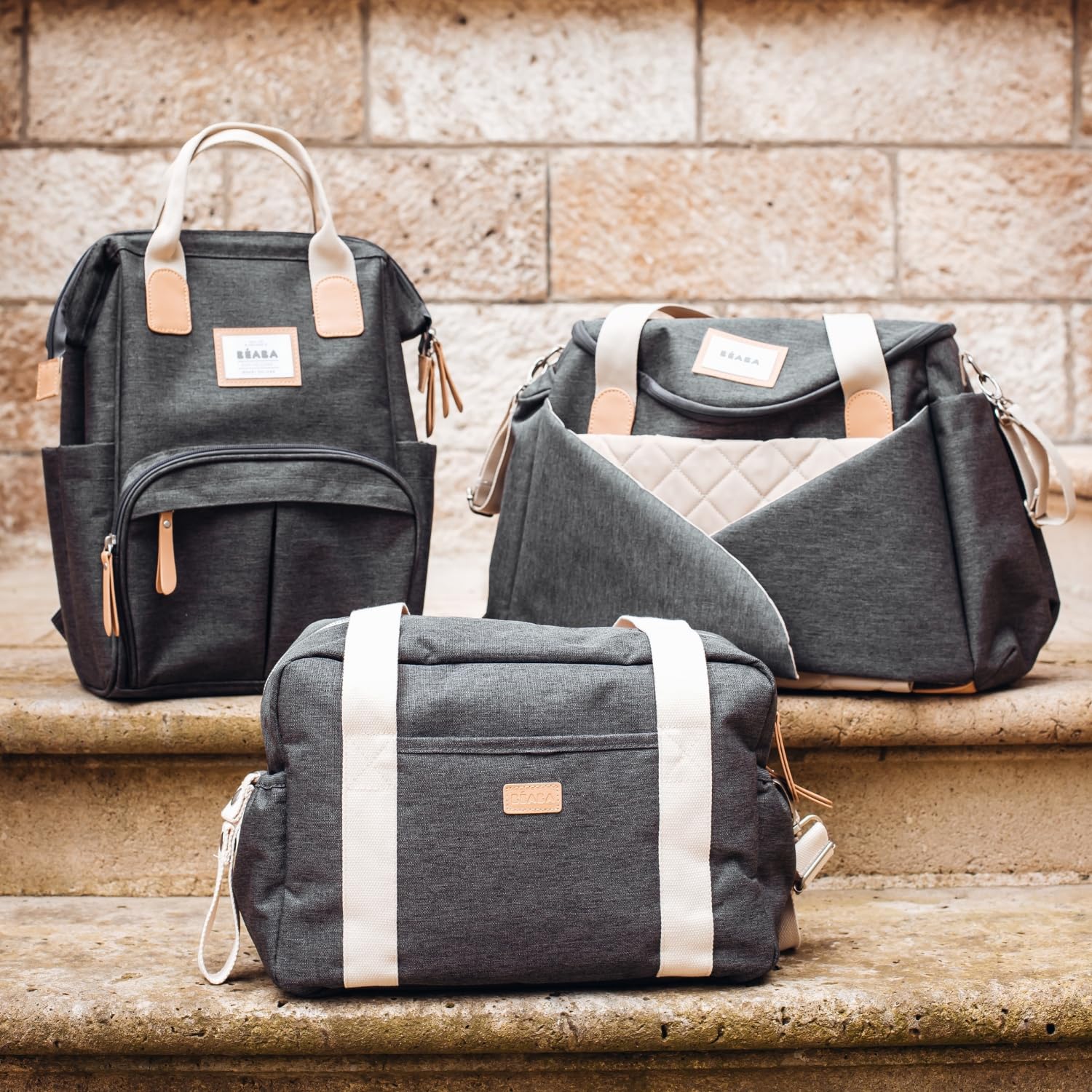 BÉABA, Wickeltasche Sydney, Modular, Großes Fassungsvermögen, Vielfältige Verstauungsmöglichkeiten, Kokon-Wickelfläche, Isoliertasche für Essen, Kinderwagenbefestigungssystem, Tragegriffe, Dunkelgrau