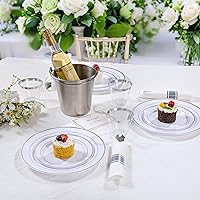 Vista 5 de DaYammi 350PCS Silver Plastic Dinnerware Set for 50 Guests, Fancy Disposable Plates for Party, Include: 50 Dinner Plates, 50 Dessert Plates, 50 Pre
