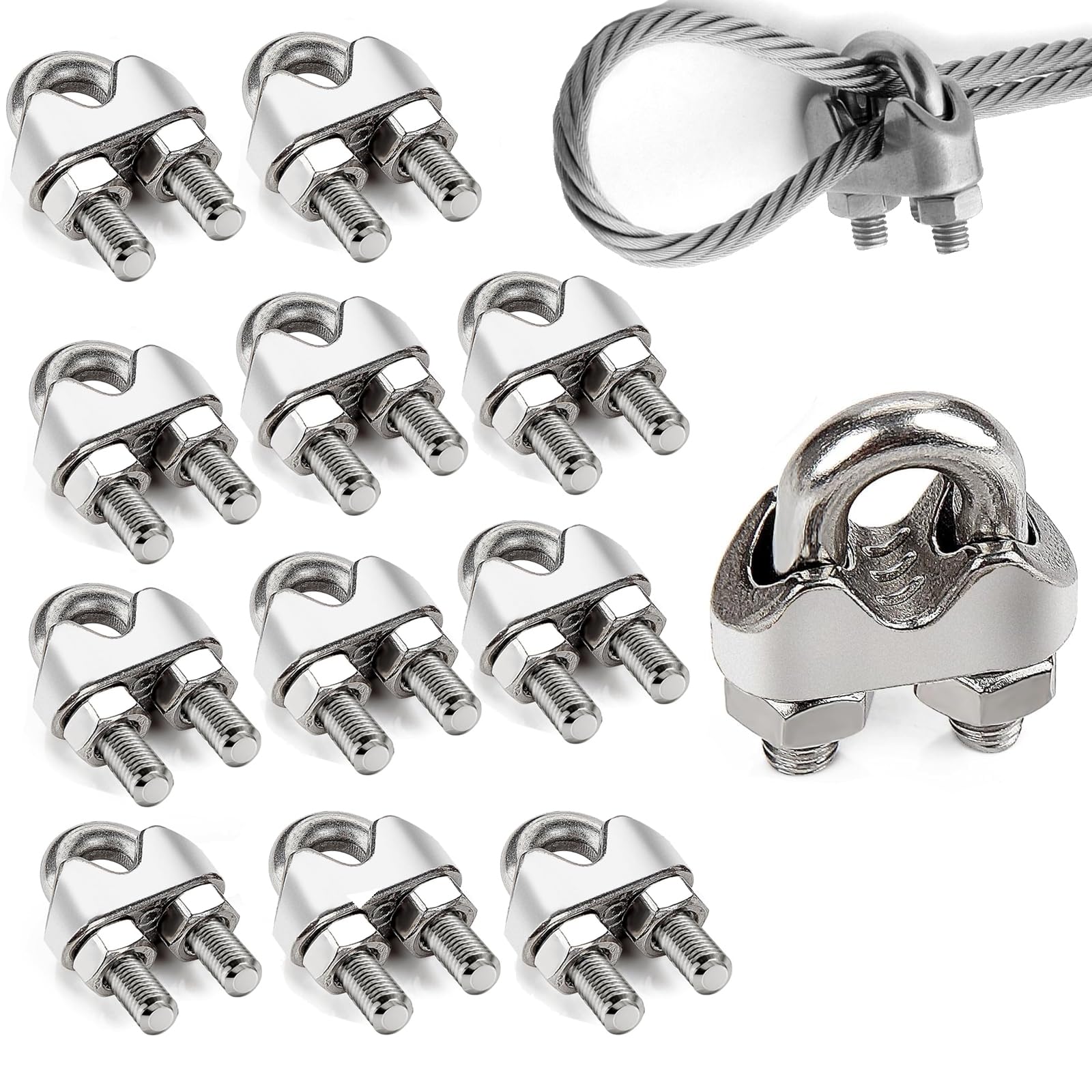 Pince Duplex M4 Serre-Câbles M4 - Lot De 10 - Acier Inoxydable 304 - Pour Câble Métallique 4mm - Usage Extérieur Serre-câble Câble Métallique 4mm