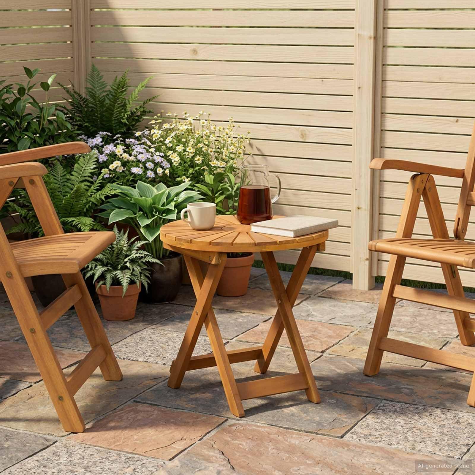 Mesa plegable de madera maciza de acacia, 45 x 45 cm de diámetro