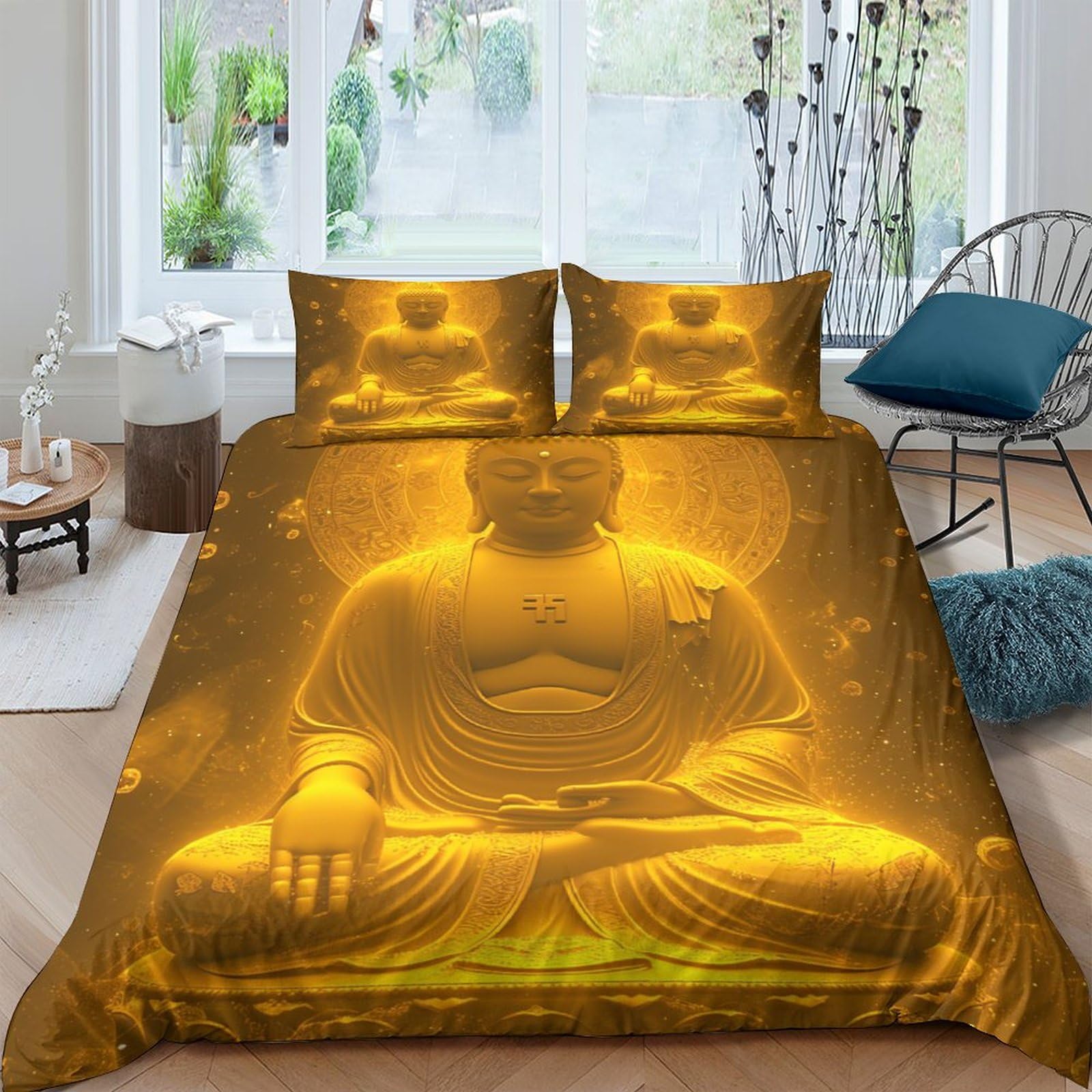 Housse de couette hypoallergénique ultra douce parure de lit 3 pièces motif Bouddha