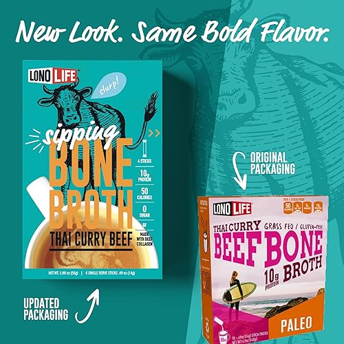 Miniatura 3 de LonoLife - Sobres individuales de caldo de hueso de ternera al curry tailandés 0.35 onzas de proteína, apto para dieta Keto, 24 porciones