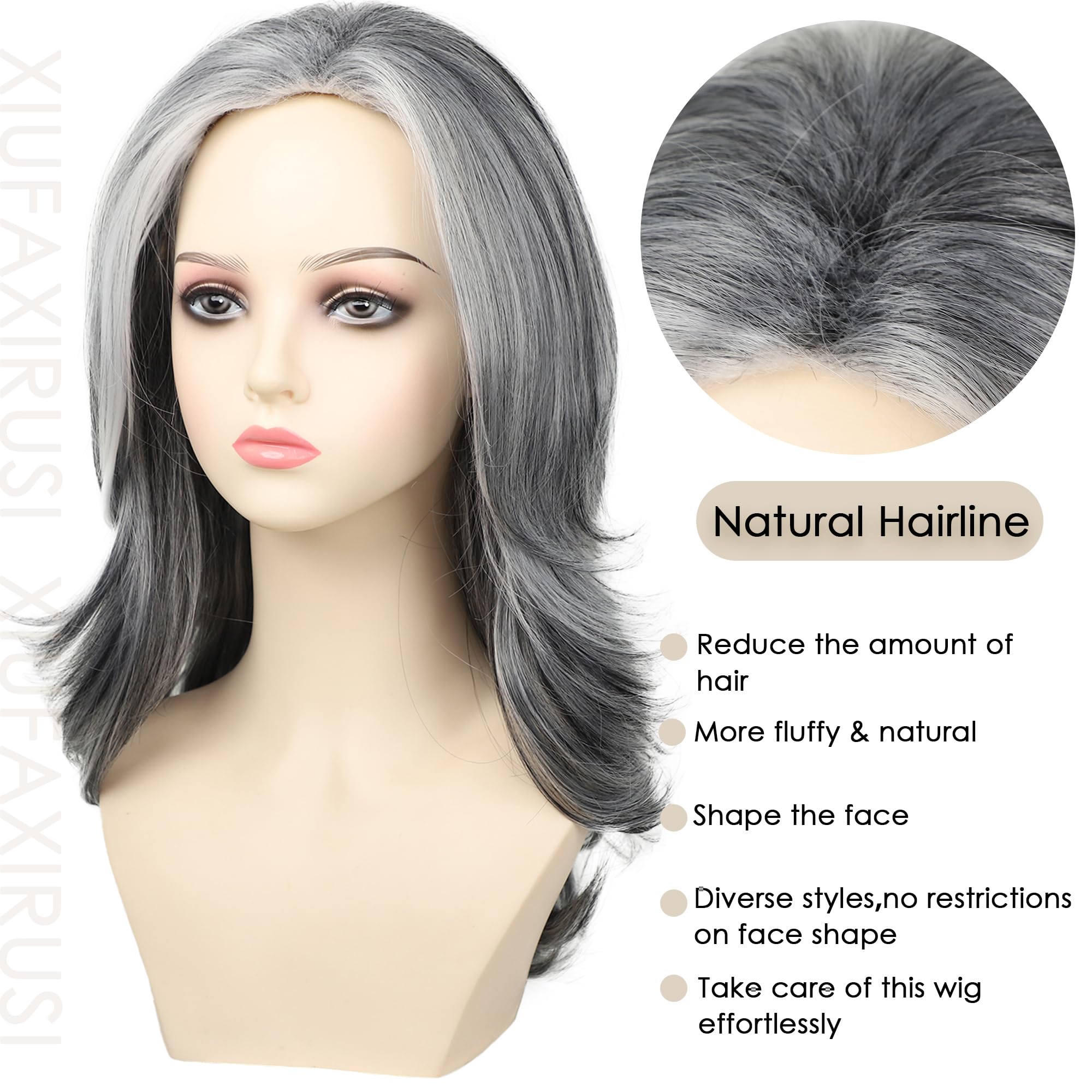 Pelucas largas en capas grises para mujer, pelucas onduladas plateadas, pelucas de cabello sintético natural para uso diario en fiestas 5
