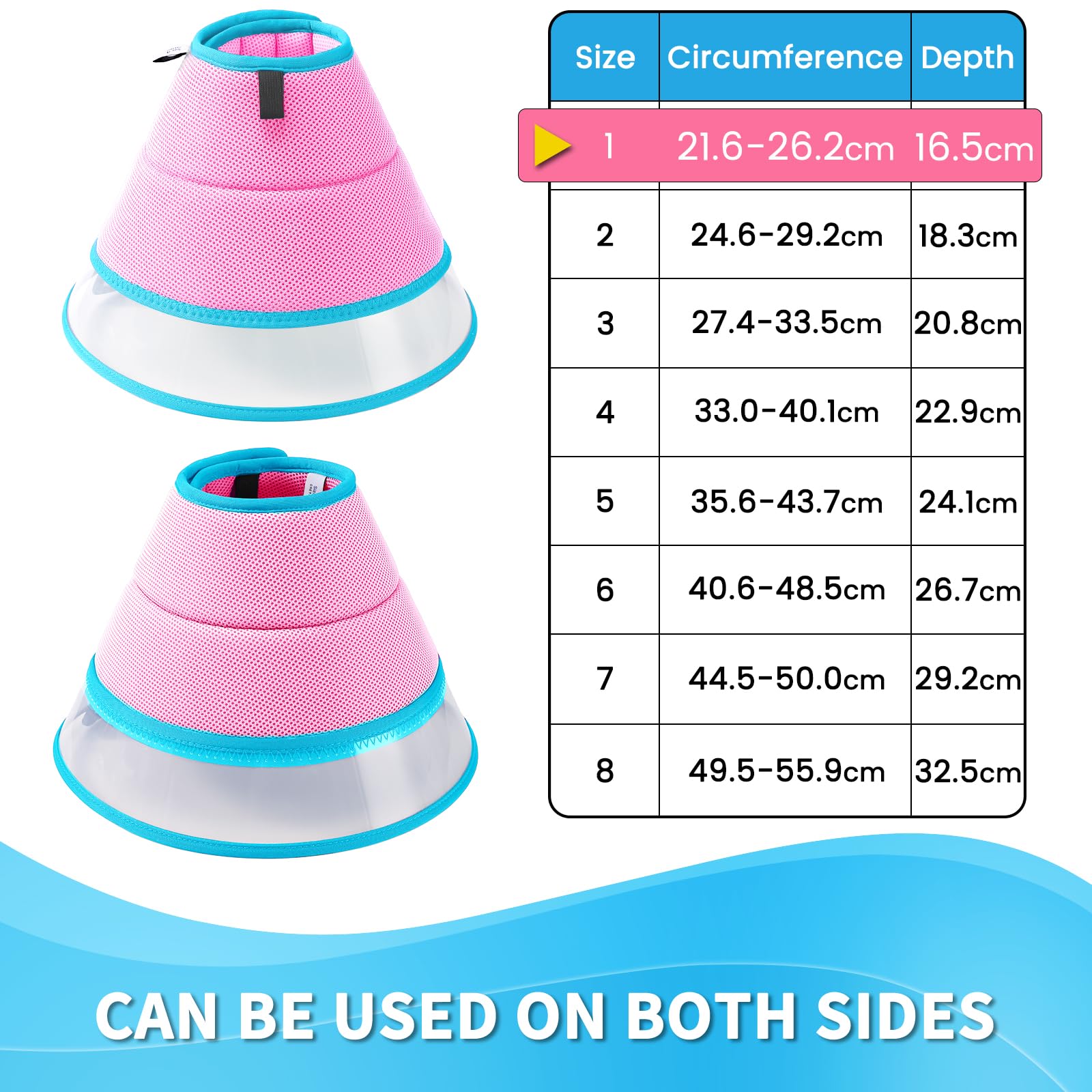 Collare Elisabettiano Cane Morbido, Collare Protettivo per Cani e Gatti, Collare a Cono Traspirante per Cani, Protettivo per Recupero Postoperatorio, Collare Anti Morso o Leccato (Pink, Size 1)