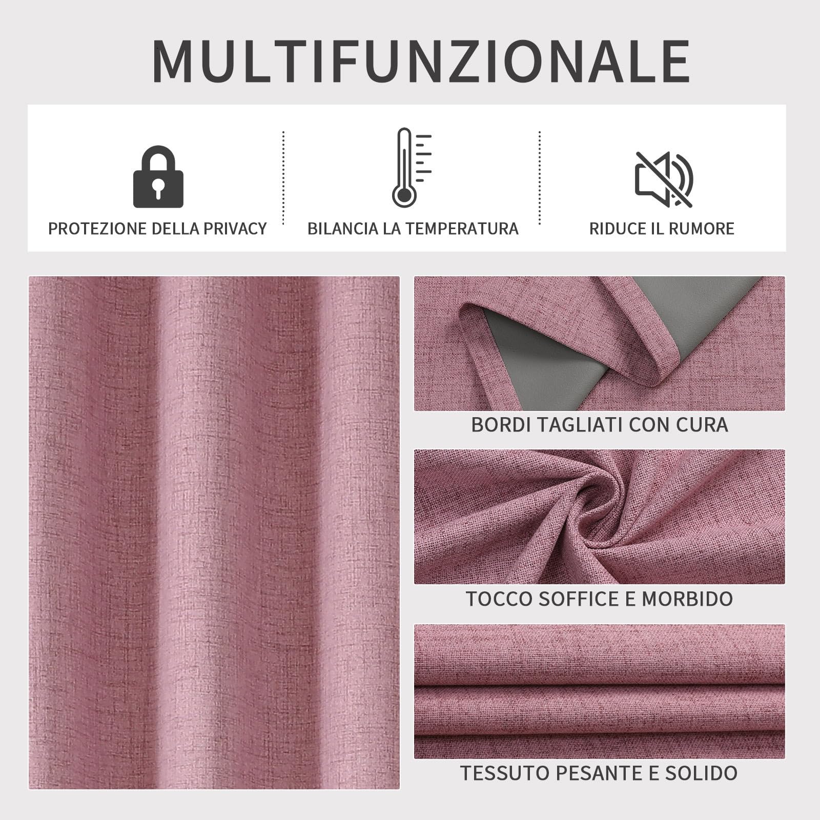 Joydeco 100% Tende Oscuranti per Interni 2 Pezzi, Lino Tende Termiche con Occhielli per Soggiorno Moderne, Cameretta Bambini, Camera da Letto Blackout Curtains(Rosa, 2xL117xA137)