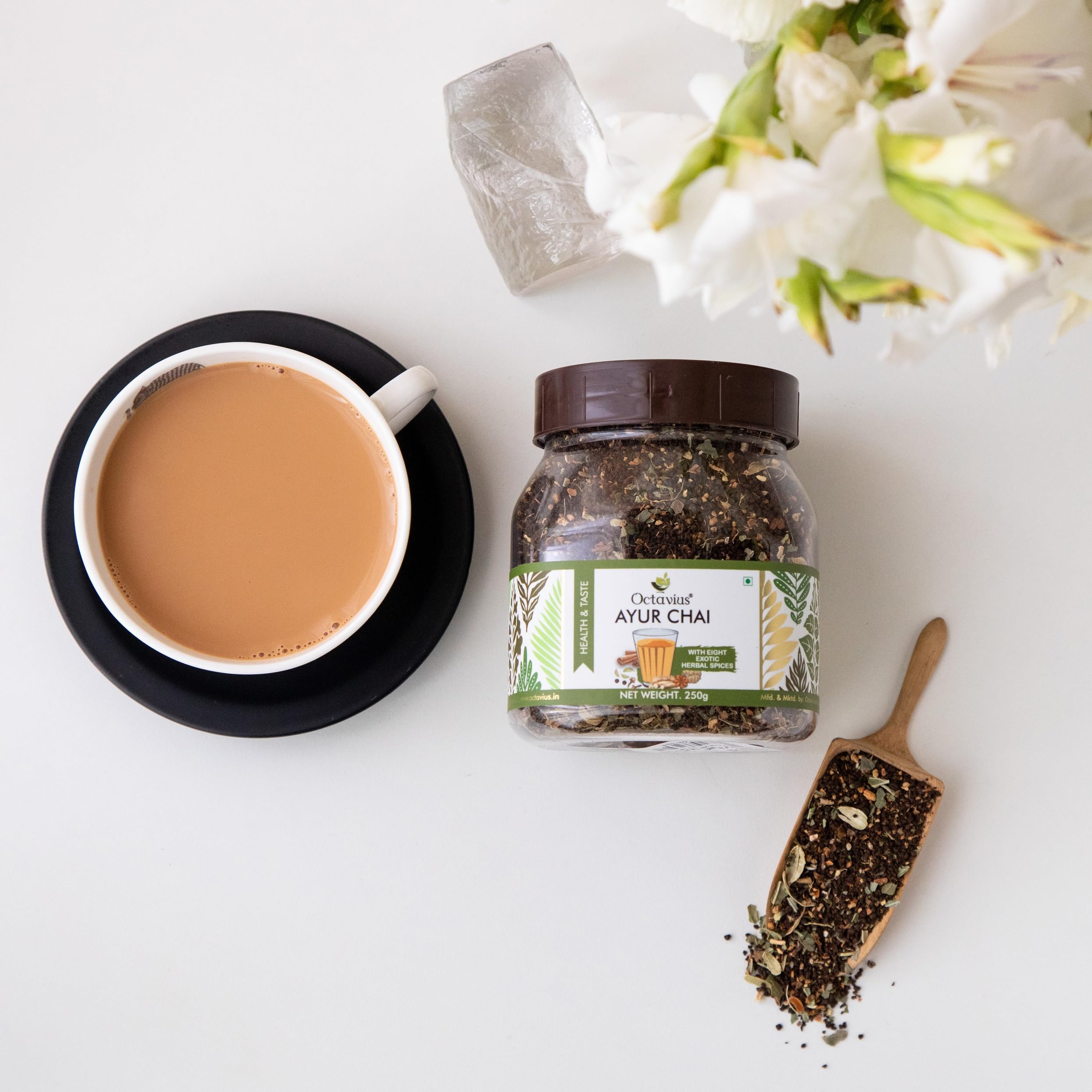 Octavius Ayur Chai - 250 Gms Jar | 8 Ayurvedic Herbs And Spices | Herbal Tea | 100% Natural | Made With Exotic Indian Ayurvedic Herbs | Immunity Booster | Nature Care Tea 2