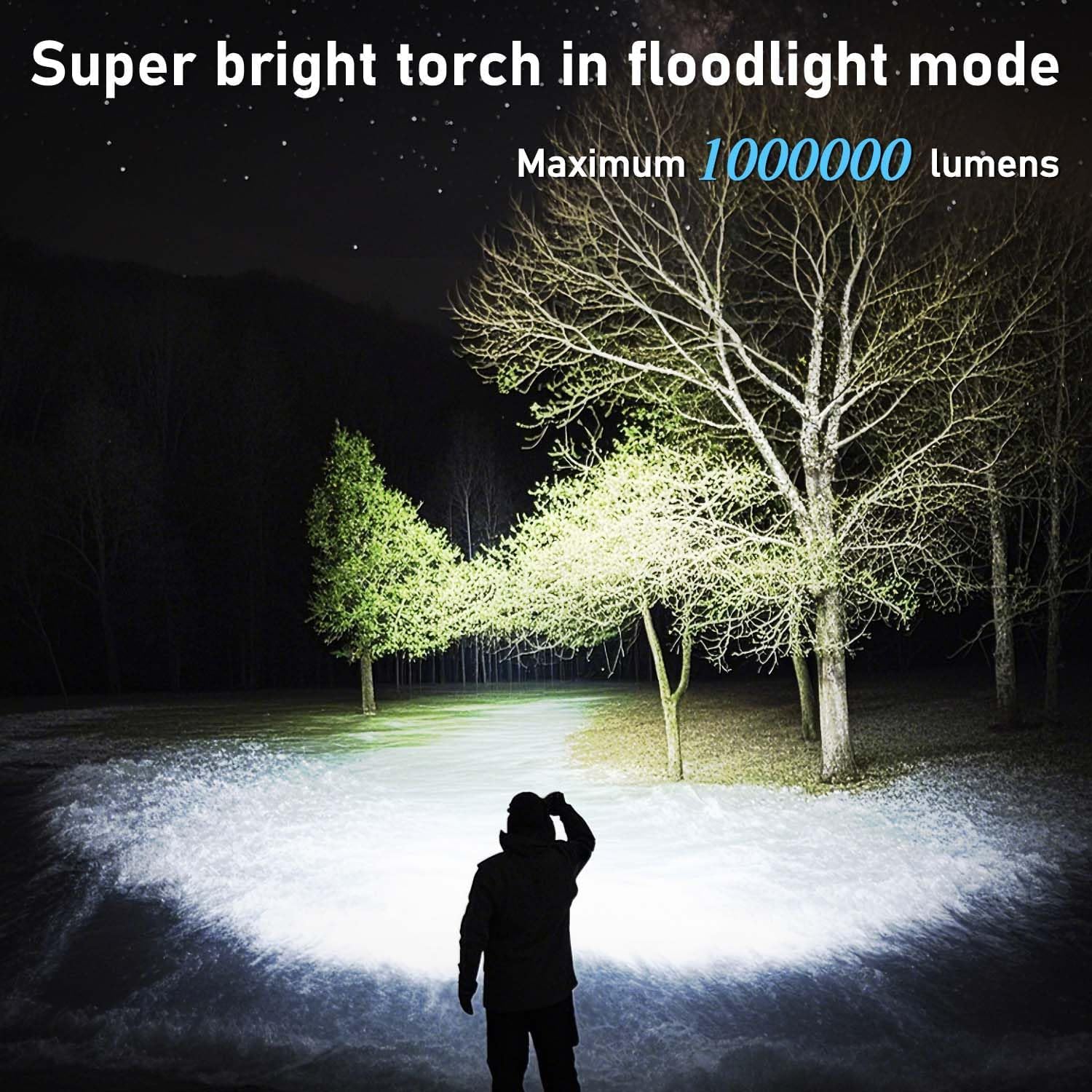 Jayxinli Torches - Torcia tattica a LED super luminosa, ricaricabile, 1000000 lumen, con batteria a lunga durata, per esterni, emergenze, campeggio e altro