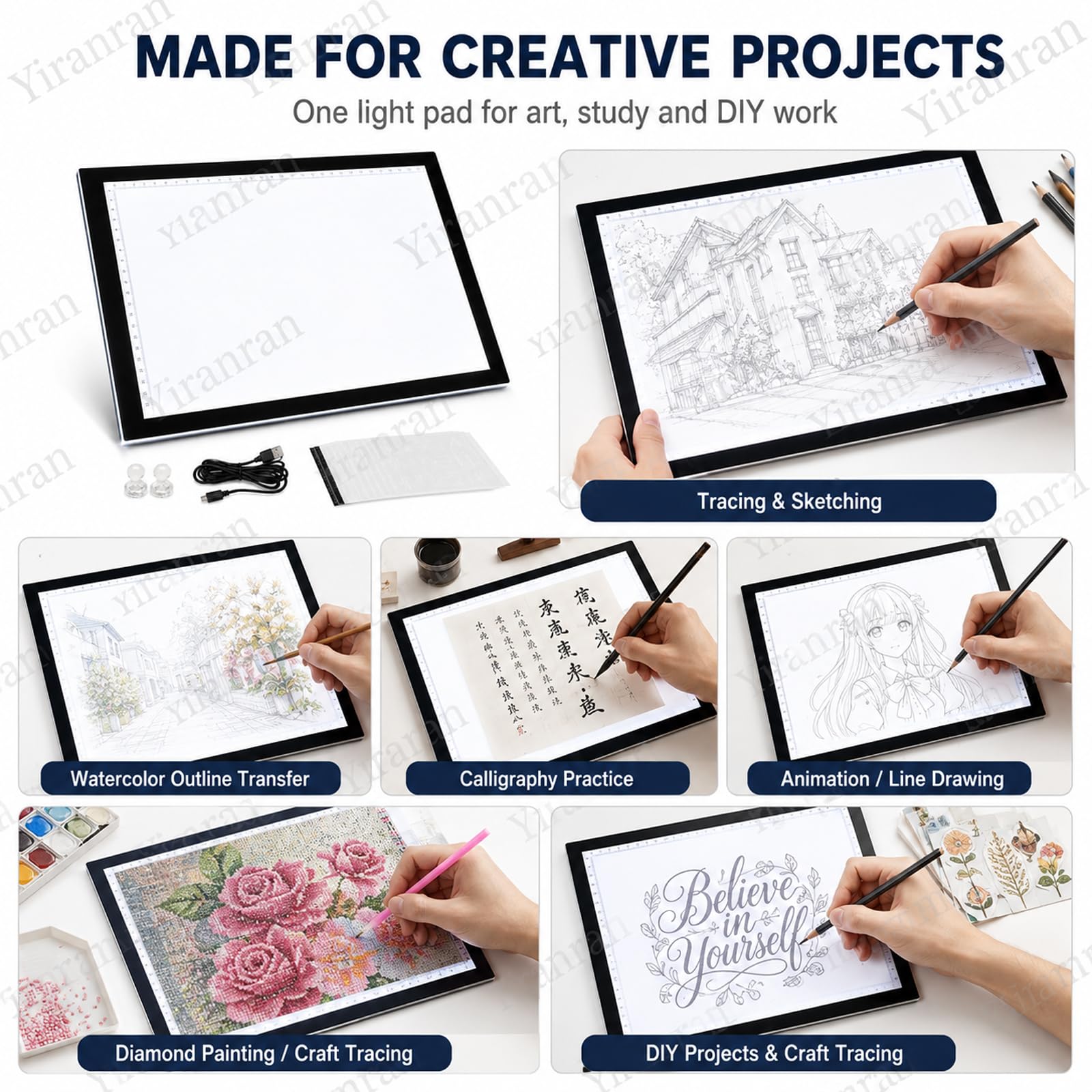 Tablero de luz LED para Calcar, Tablero de Dibujo Ultrafino Regulable con Superficie magnética, Tablero de calco con alimentación USB para bocetos, Pintura de Diamantes y animación