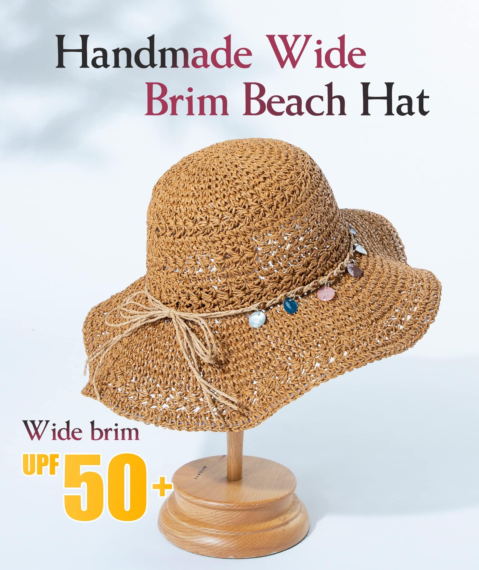 Comhats Chapeaux de soleil pour femme faits à la main Chapeau de paille pliable d'été Chapeau de plage Chapeau de protection UV