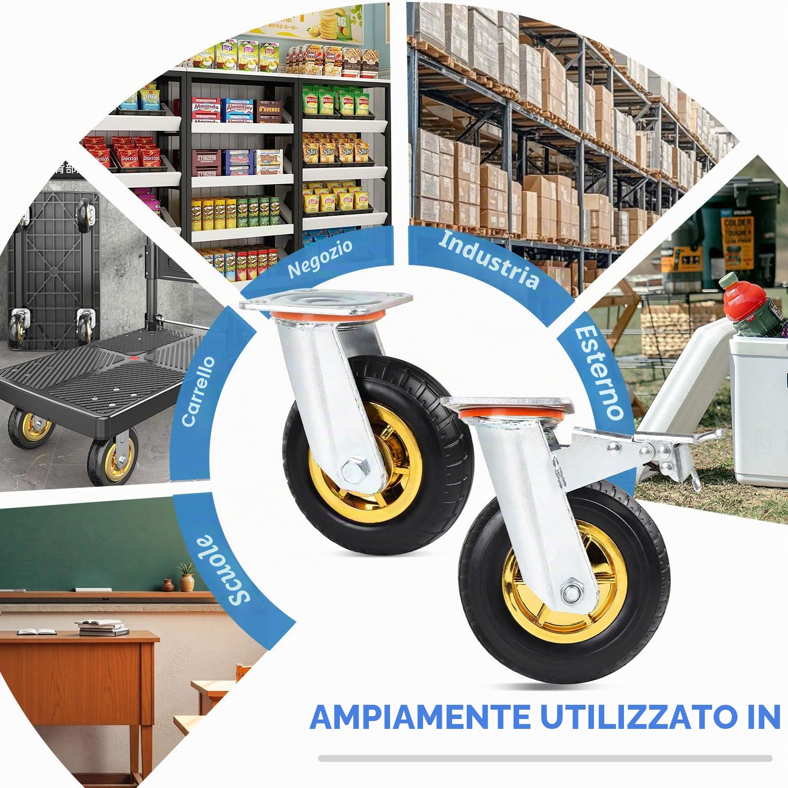 SWAWIS 4 Pezzi Ruote per Carichi Pesanti 150mm Ruote Rotazione 360° Pivontanti per Mobili con Freno fino a 240 kg per Ruota per Carichi Pesanti Spostamento e Trasporto Industrial