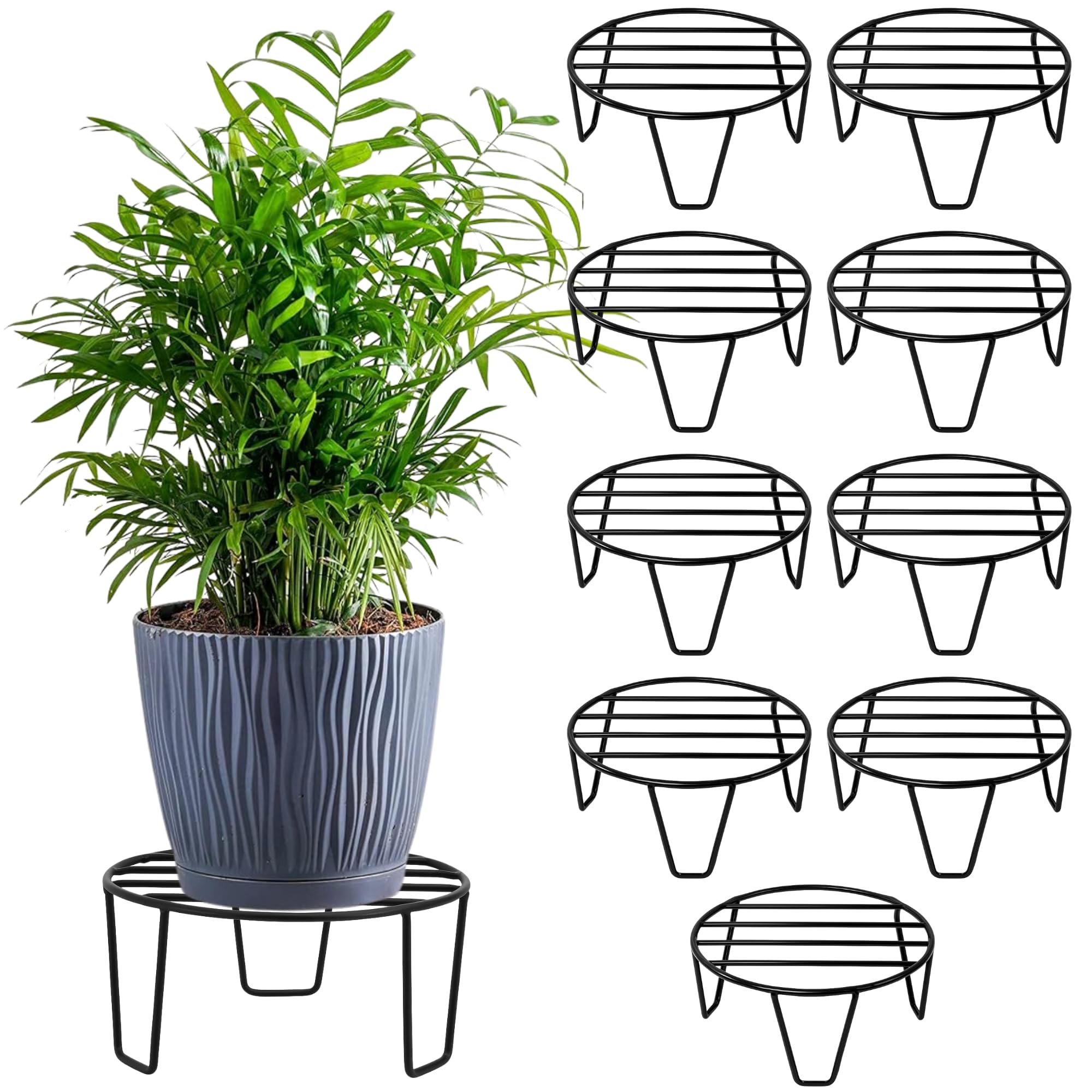 Nurturing Green® Pack of 10 Black Metal Plant Stands for Balcony, Garden & Living Room | Flower Pot, Vase & Planter Holders | 8 Inch Wide | Anti-Rust Coating & Sturdy Frame