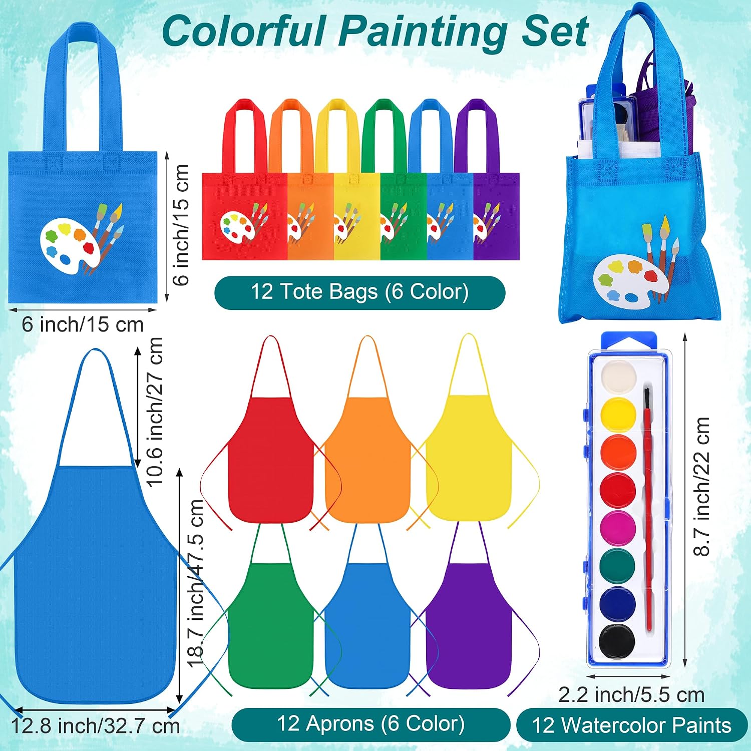 ADXCO 12 Watercolor Paint Set, 48 Pieces Mini Paint Set with 8 Colors Watercolor Paints, Mini Wood Easels, Canvas Bags, Aprons, Art Beginner Supplies