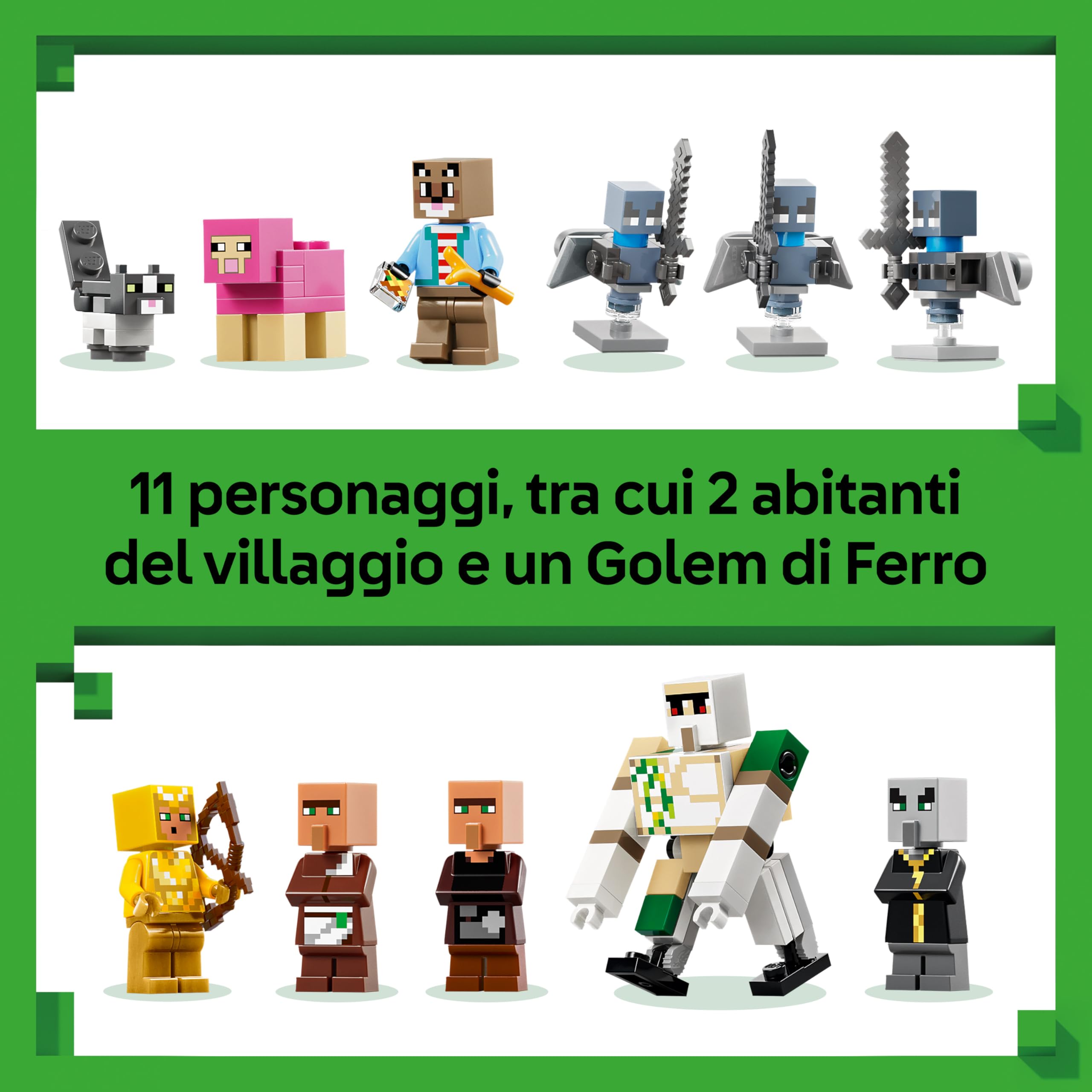 LEGO Minecraft Attacco al Villaggio dell’Evocatore - Casa Giocattolo con Giardino e 11 Personaggi tra cui Villico Muratore e Golem di Ferro - Decorazione Cameretta - Regalo per Gamer da 9 Anni - 21596
