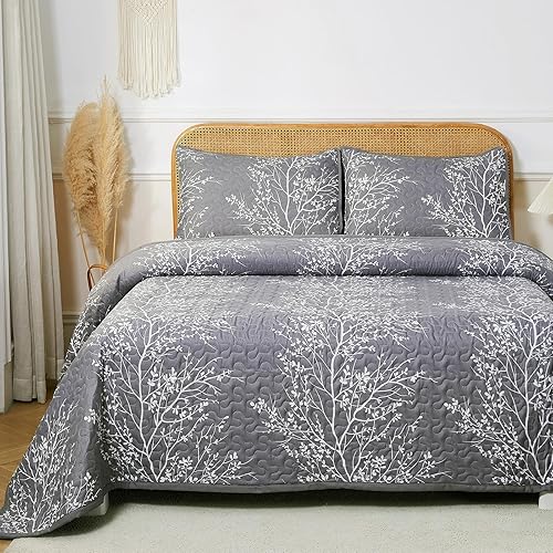 Miniatura 1 de Vaulia Juego de edredón suave de microfibra, elegante diseño de costuras estampado floral, juego de ropa de cama de 3 piezas para todas las