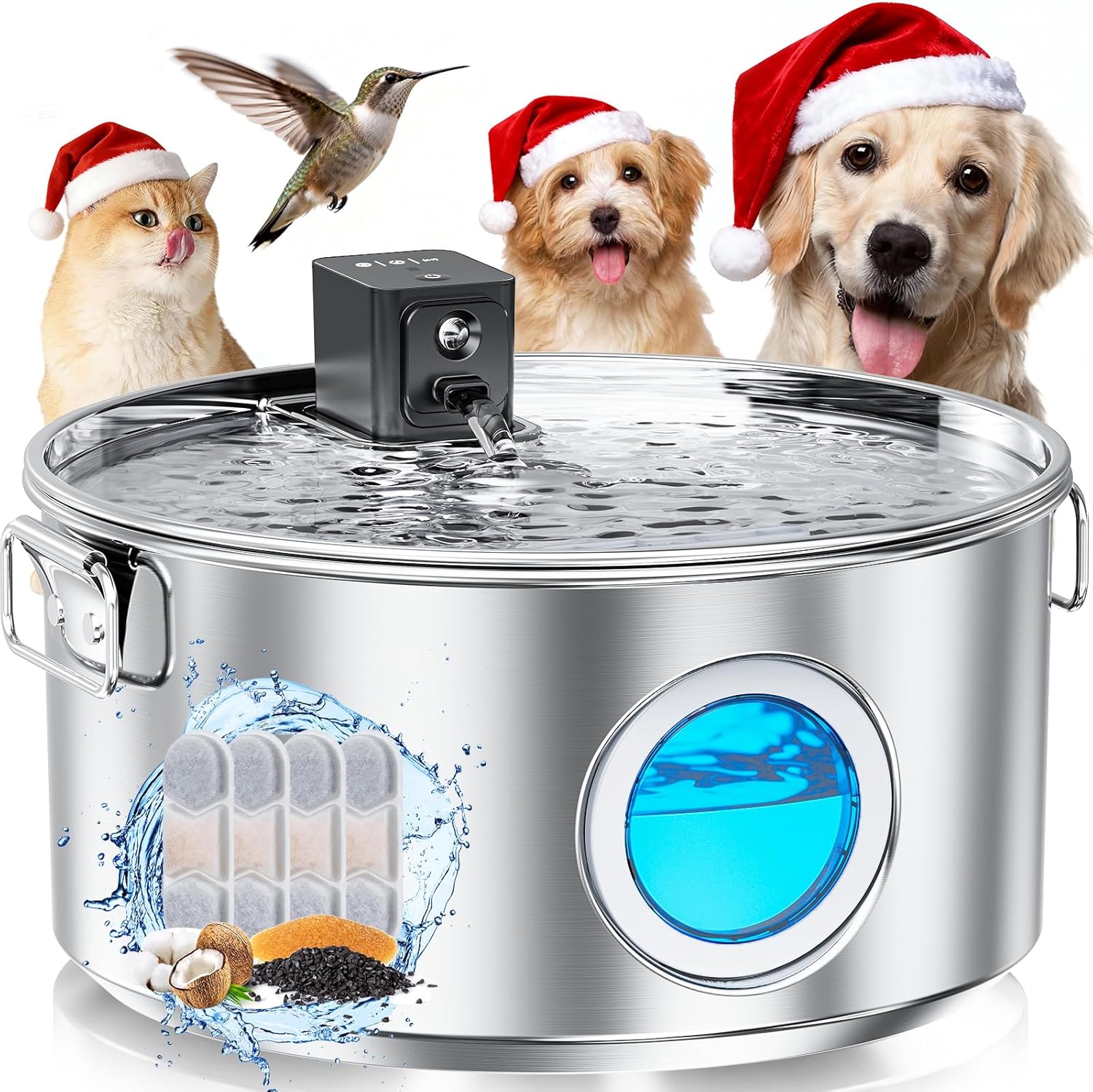 Fuente de agua inalámbrica para perros grandes, fuente de agua de acero inoxidable para perros de 12 L3.2 galones406 onzas con sensor de movimiento