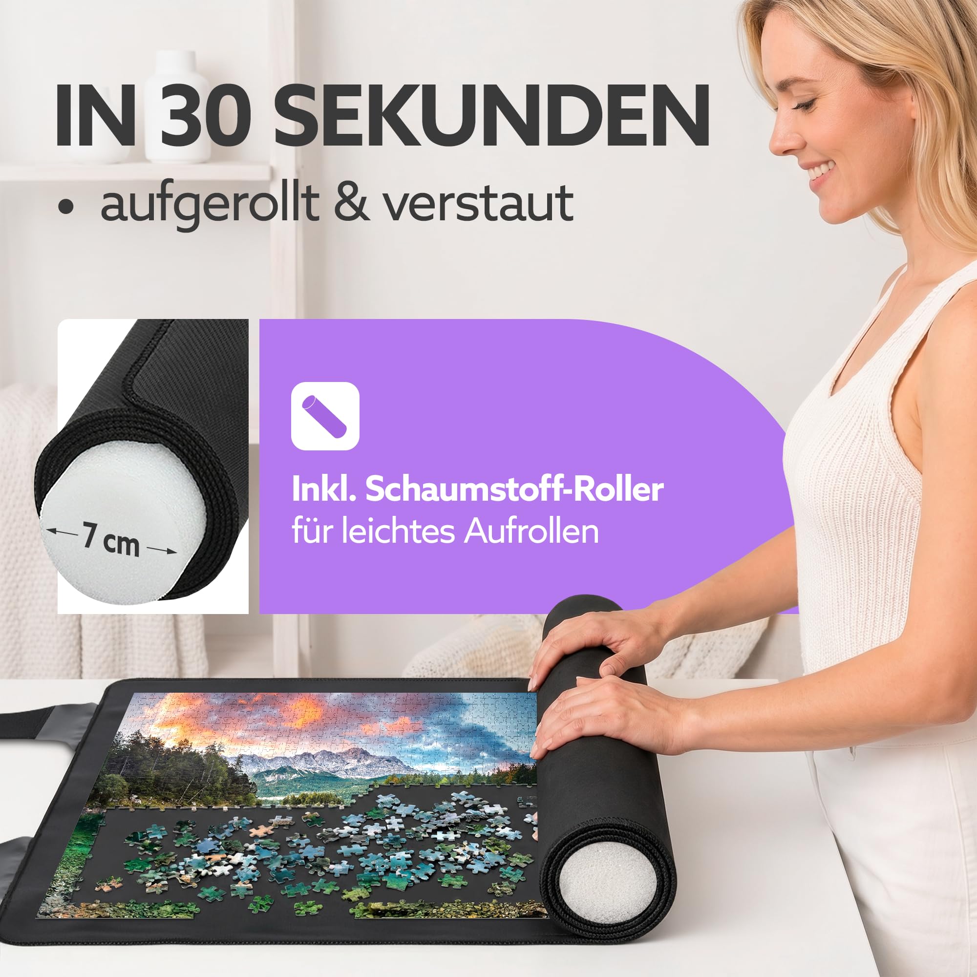 Bodenständig® Puzzlematten für Puzzle bis 3000 Teile – Doppelgurtsystem | In allen Größen Puzzlematte 3000 Teile – Sicheres Aufrollen & Verstauen – Puzzle Matte 100 x 150 cm