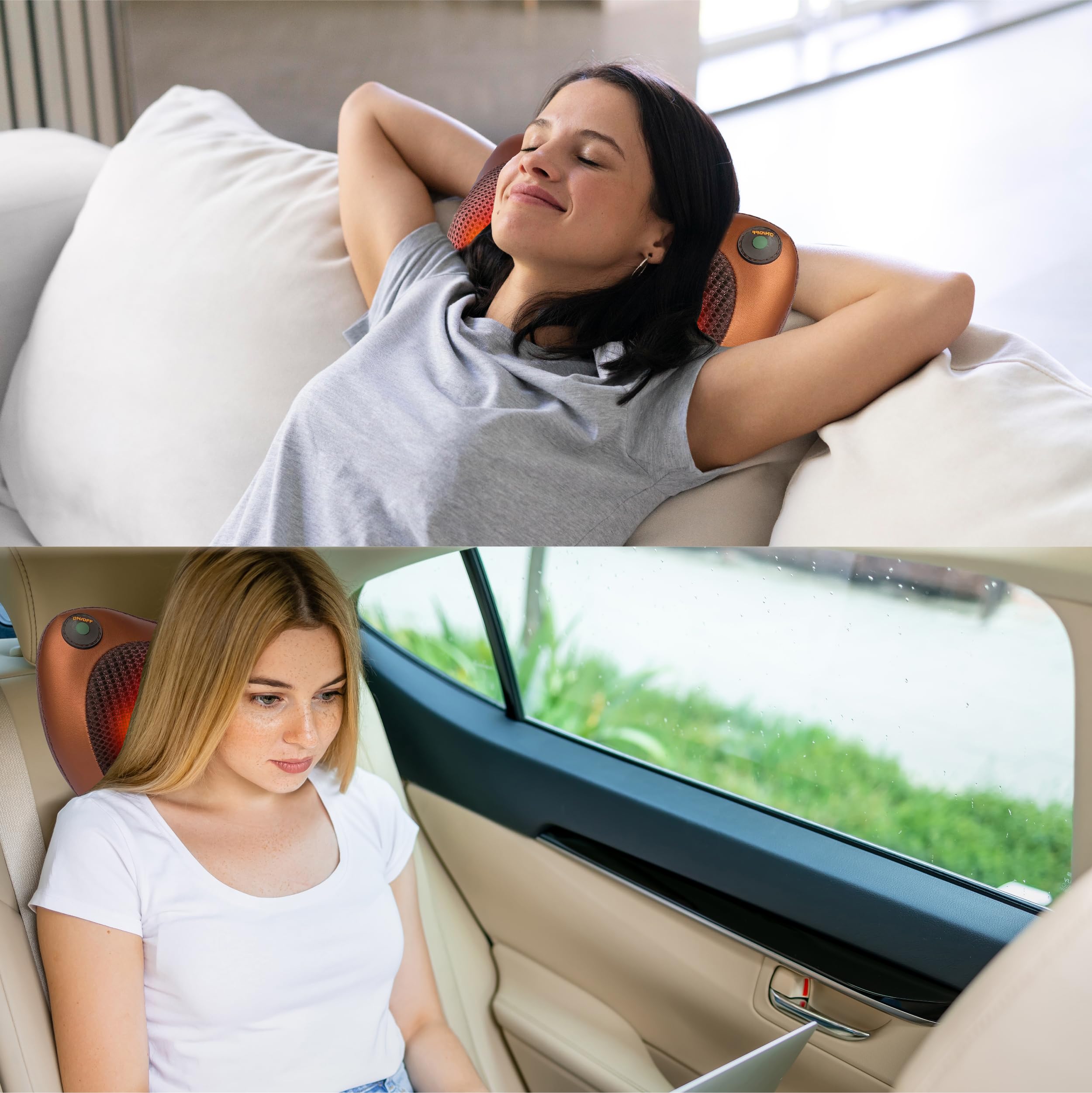 Masajeador Cervical y Espalda. Cojín Eléctrico con Calor y una Funda Extra (Marrón) - Almohada Cervicales y Cuello, Masaje Shiatsu Bidireccional con 8 Rodillos, Ideal para Casa, Oficina, Coche o Viaje