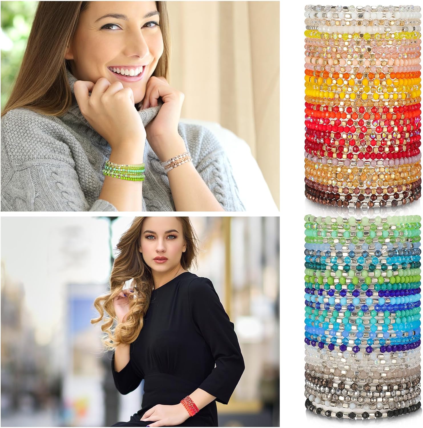 Kigeli 60 Pcs Bohemian Beaded Bracelets for Women Stackable Multi Layer Statement Sparkly Bulk Colorful Boho Crystal Stretchy Bracelet Set Jewelry Gifts - Image 4