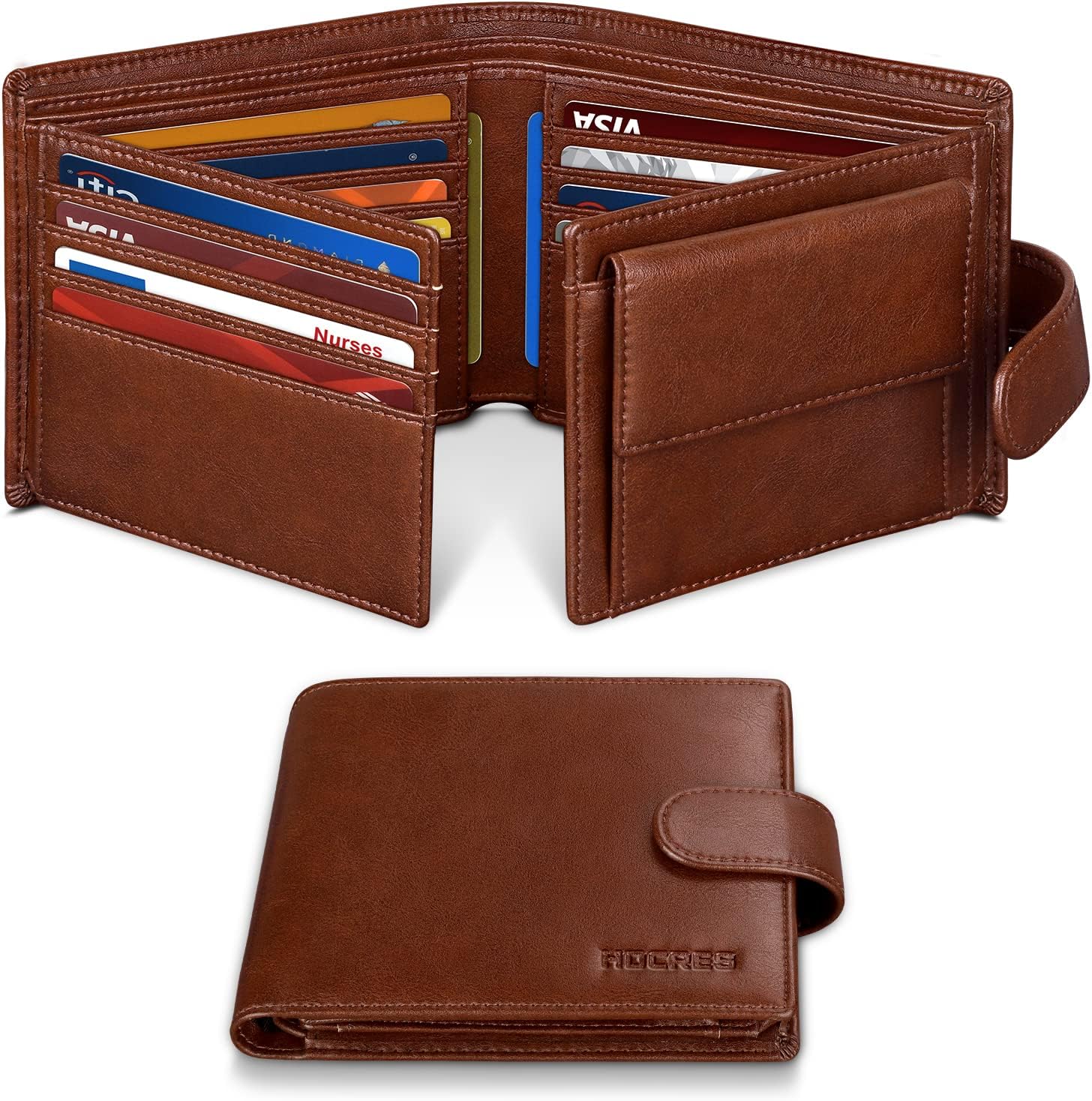 Wallets for Men, RFID Blocking Wallet,Mens Wallet, Leather Wallet with 14 Credit Card Holders, 2 Banknote Compartments, 2 ID Windows with Gift Box