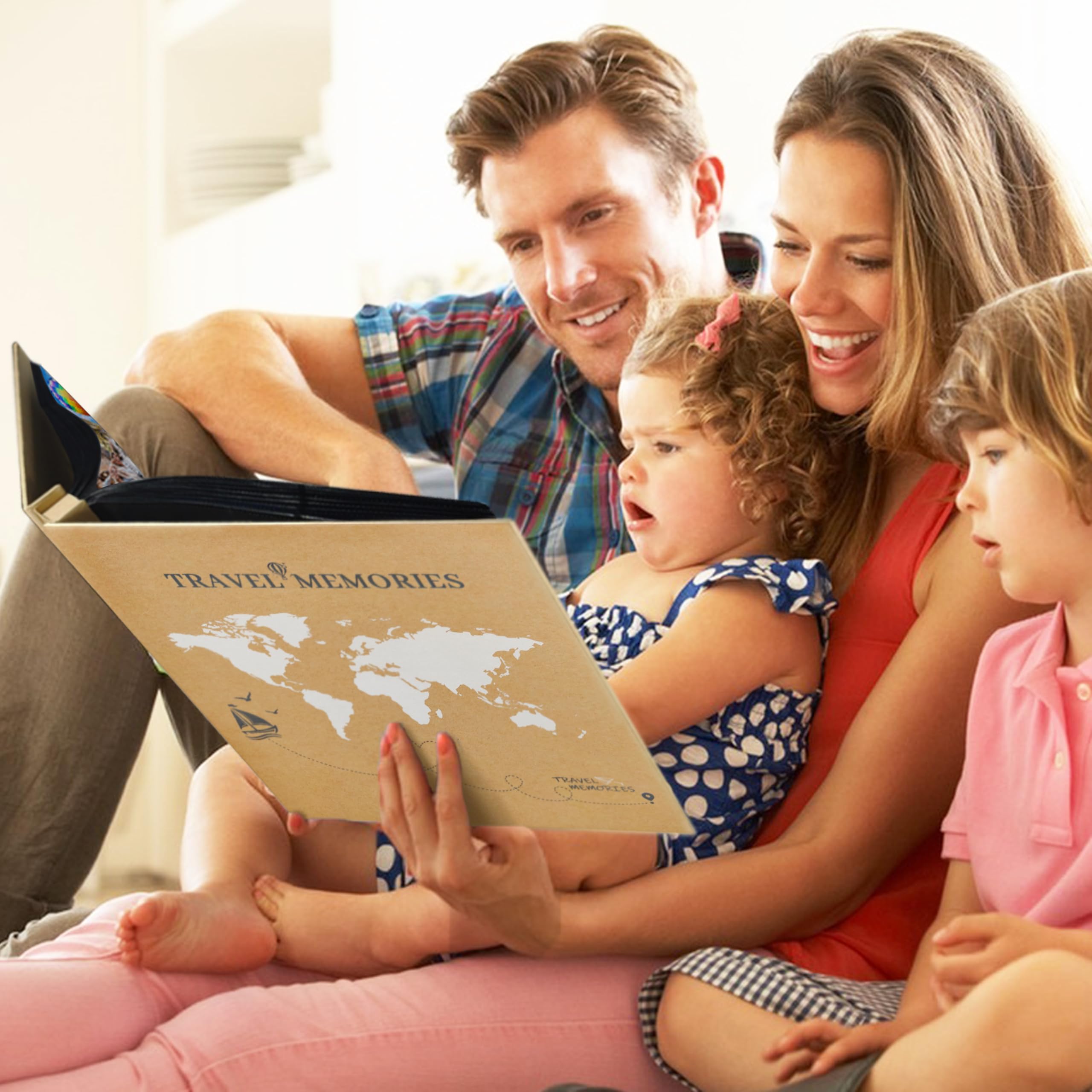 Álbum de fotos de viaje con capacidad para 500 fotos de 4 x 6 pulgadas con 5 bolsillos por página, tapa de mapa del mundo, libro de recuerdos para vacaciones familiares, viajes por carretera y