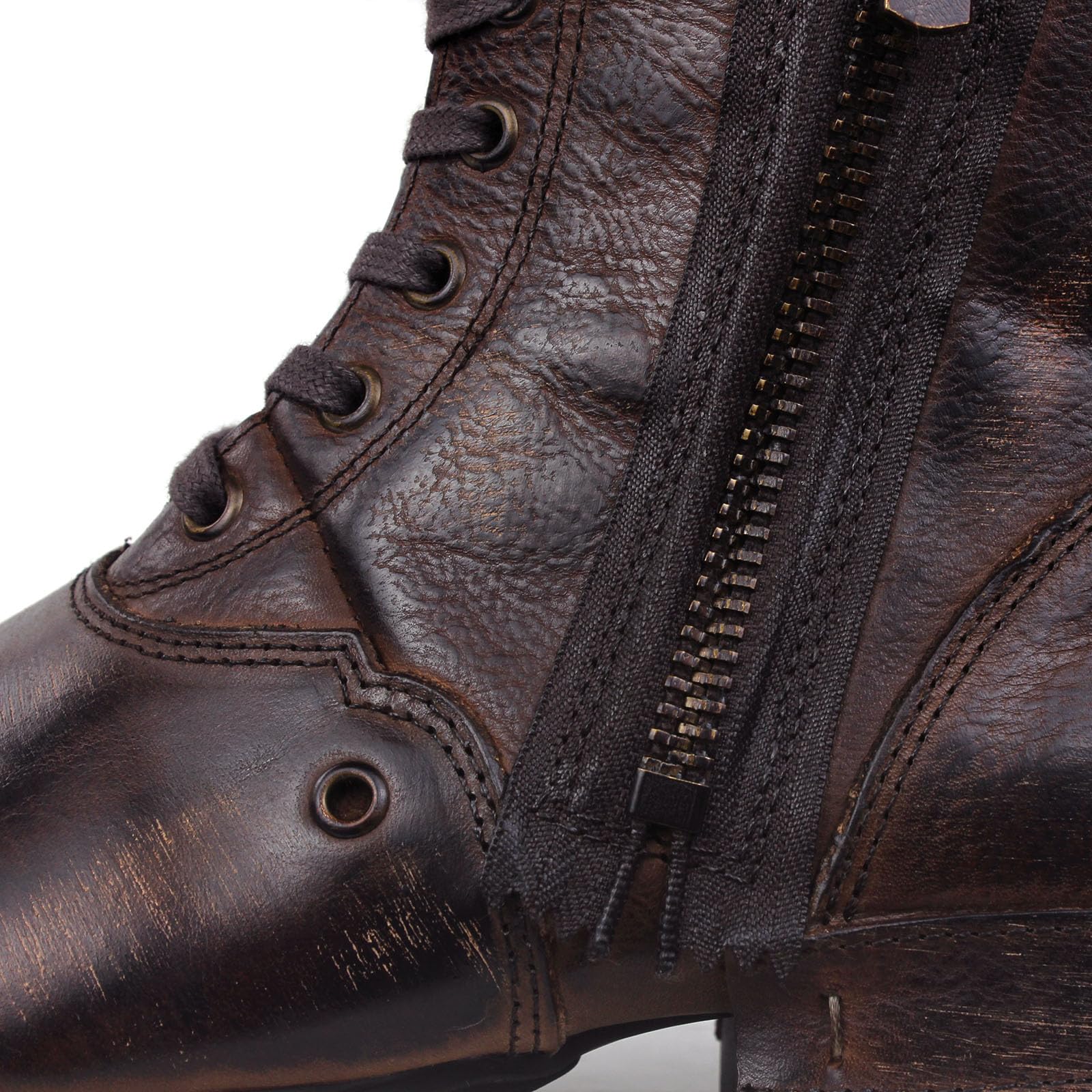 OSSTONE Buty Moto dla mężczyzn modne zapinane na zamek skórzane buty typu chukka buty na co dzień styl retro OS-5008-8-Retro-US