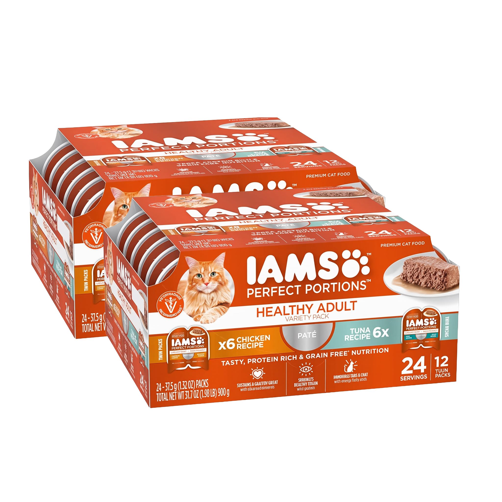 IAMS Perfect Portions Sensitive Digestion & Skin Wet Cat Food Pate, Healthy Adult Grain Free Pate, Chicken and Tuna Recipe, 2.6 oz. 12 Count (Pack of 4