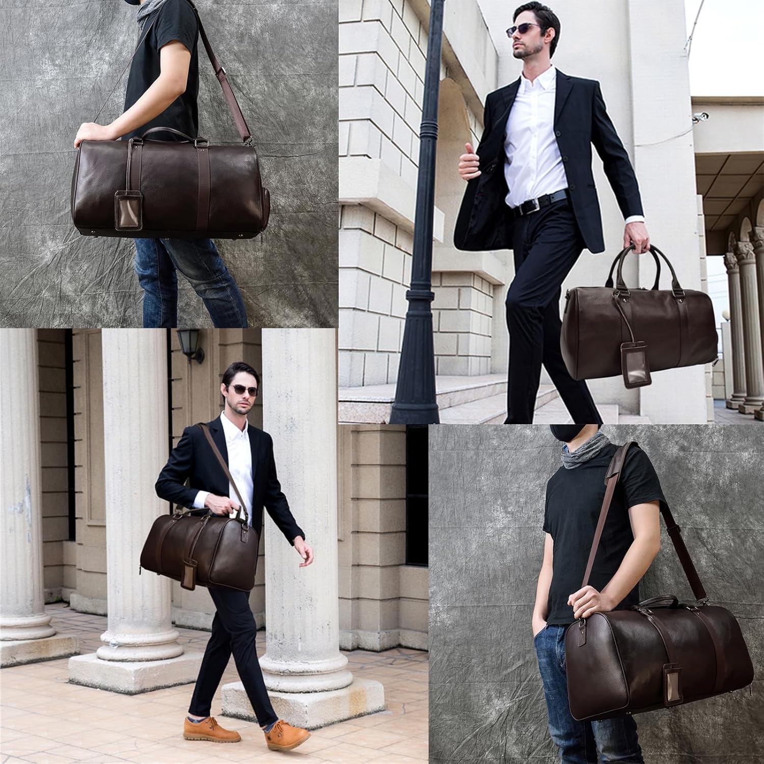 LUUFAN Leather Travel Bag Large Capacity Luggage Duffel Bag with Shoe Compartment, Men Women Weekend Shoulder Handbag for Holiday Business Trip (55cm-Brown)