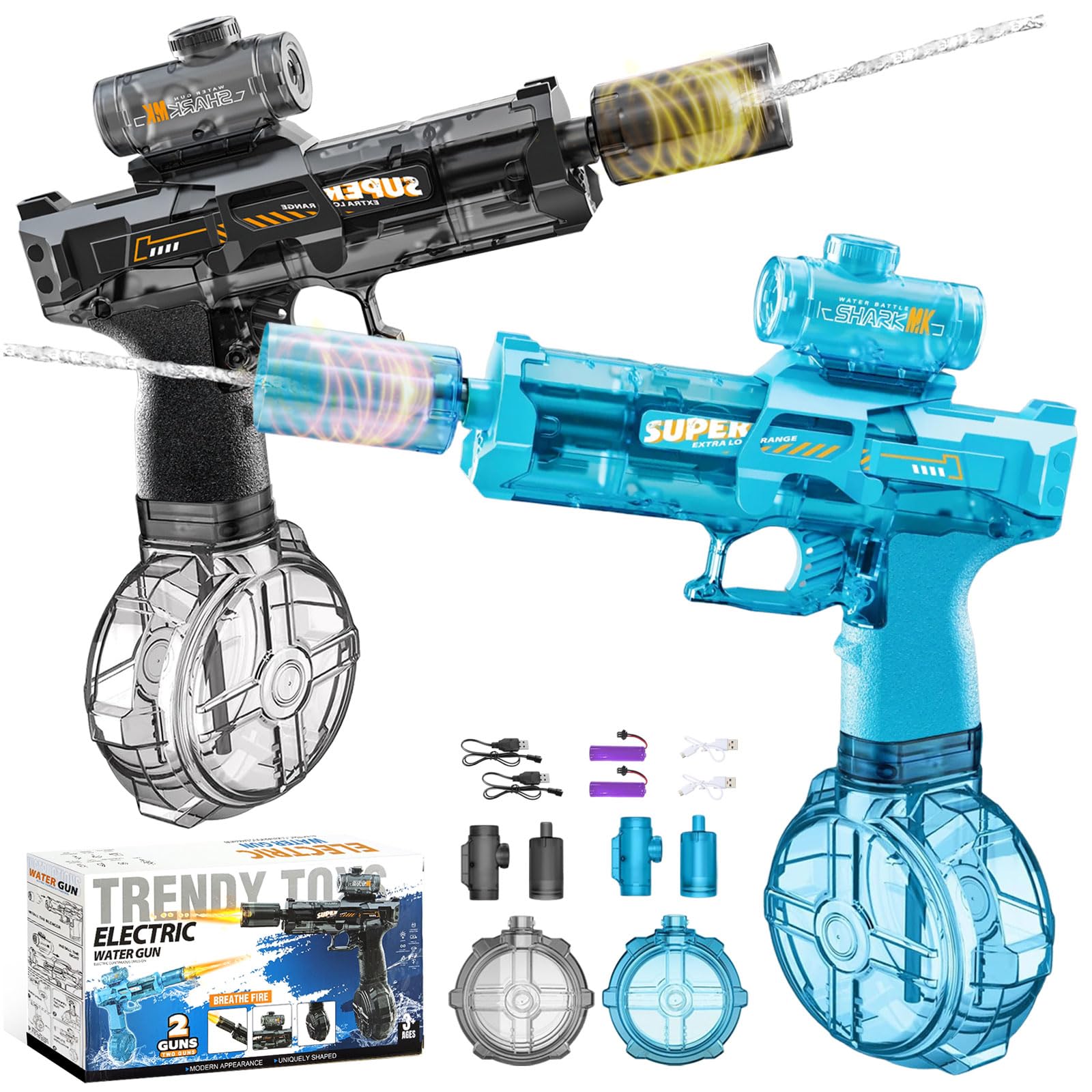 2Pcs Electric Water Gun,Automatic Water gun High Powered Battery Water Pistol 320CC Aqua Blaster,Long Range Water Sprayer Squirt Guns for Adults & Kids,Summer Outdoor Pool Beach Party