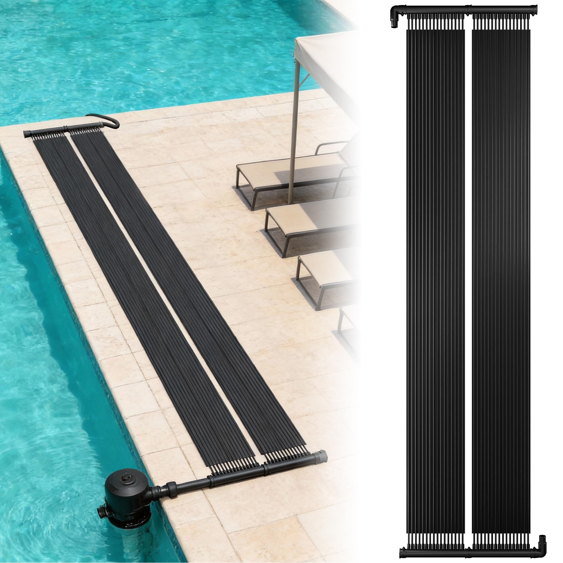 ACXIN Colector solar para piscina, calefacción solar de 600 cm x 70 cm, calentador de piscina solar para piscina, esterilla solar, bomba de calor ecológica alternativa, 32 canales, tubo EPDM, color
