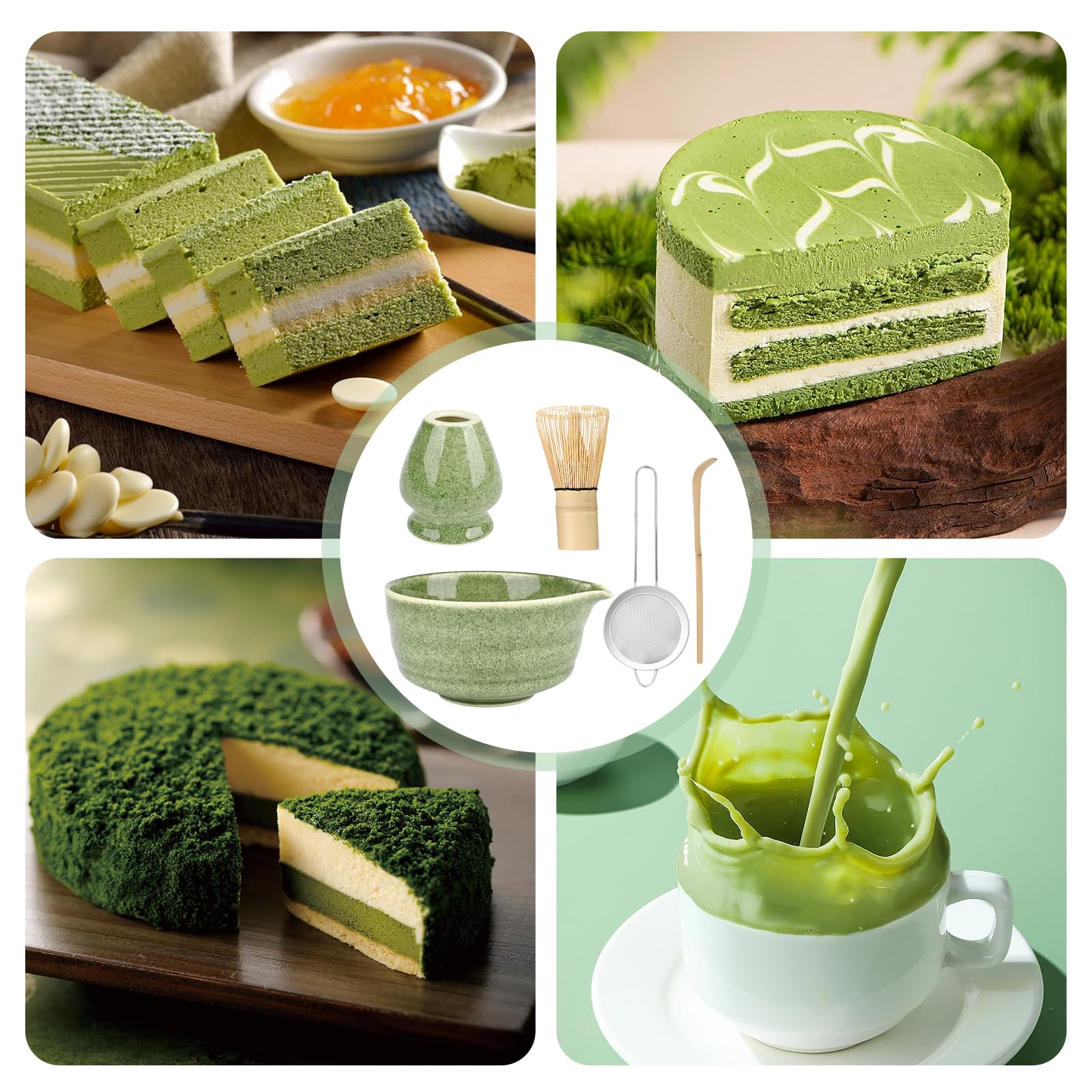 5 Pezzi Matcha Kit, set da tè Matcha, elegante set di Frusta Matcha, Ciotola Matcha, Supporto Chasen, Cucchiaio di Matcha, Setaccio Di Matcha, per La Casa, l'Ufficio e la Sala da Tè (D)