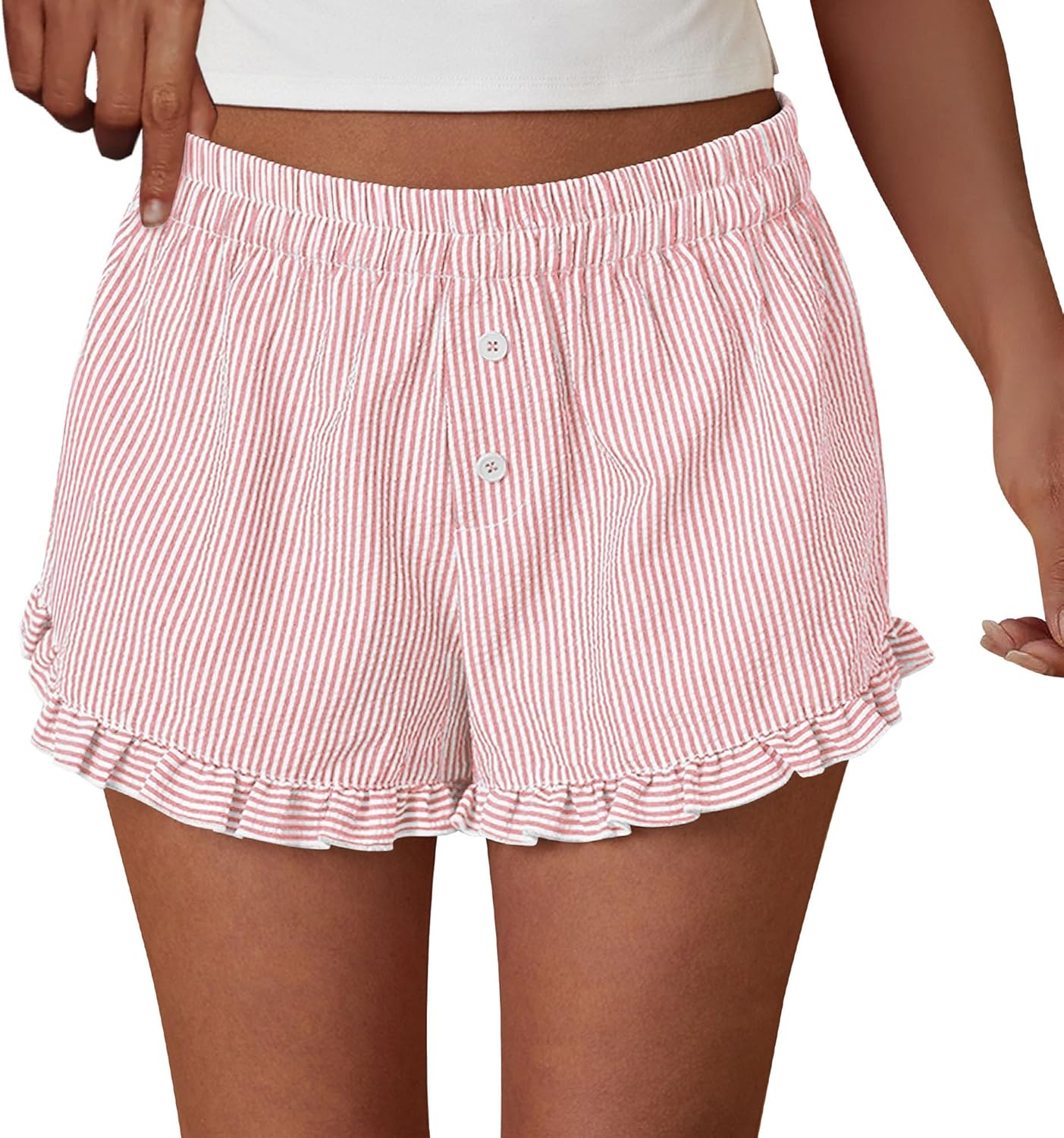 Womens Boxer Shorts Y2K Ruffle Pajama 2026 Summer Spring Lounge Sleep Striped Casual Beach Pj Bottoms Pockets