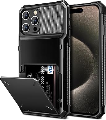 Vofolen for iPhone 15 Pro Case with Card Holder, 4-Card Dual Layer Heavy Duty Shockproof Wallet Case, Hidden Flip Card Slot Protective Hard Back Cover for iPhone 15 Pro, 6.1 Black