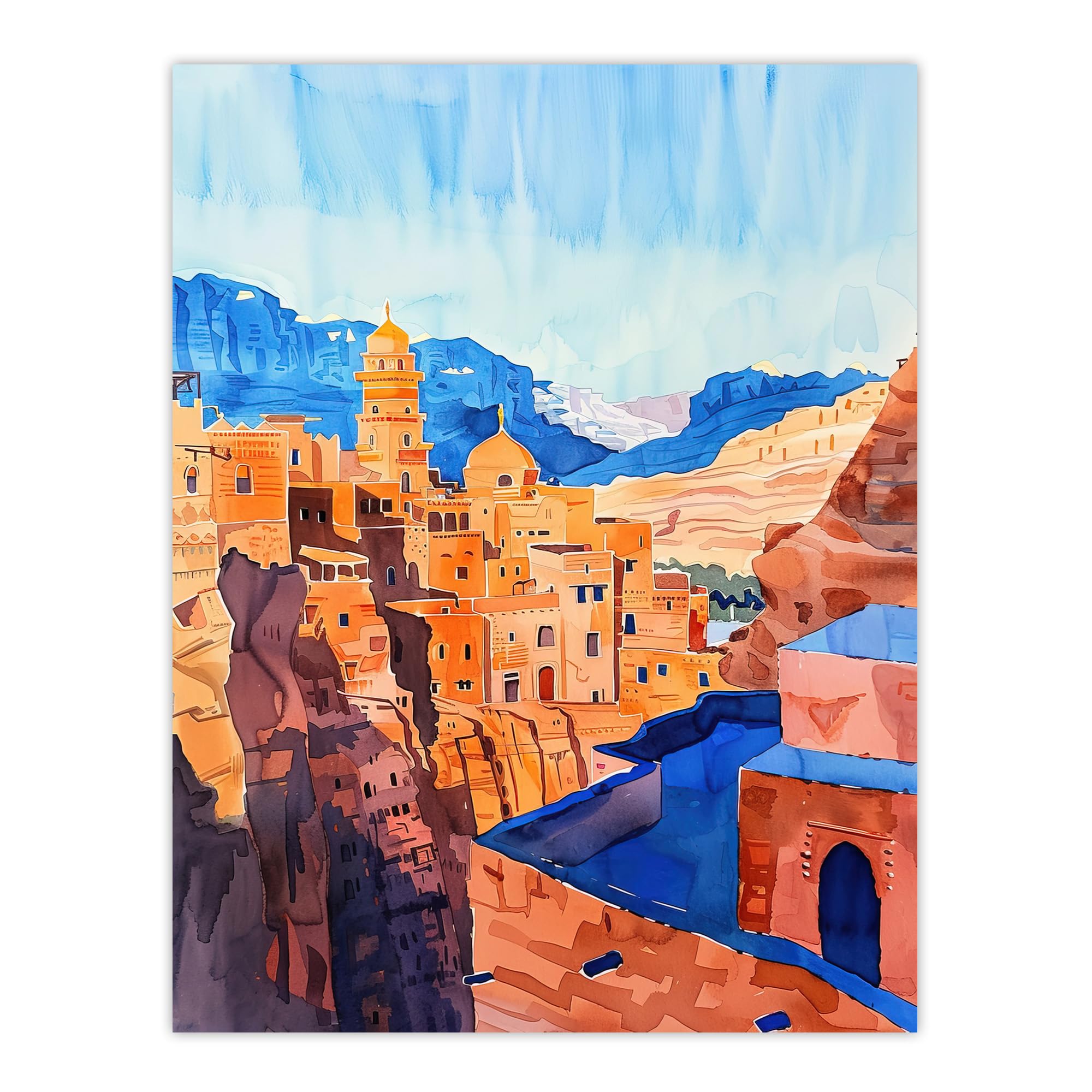 Artery8 Old City of Jerusalem Watercolour Cityscape Living Room Large Wall Art Poster Print Thick Paper 18X24 Inch