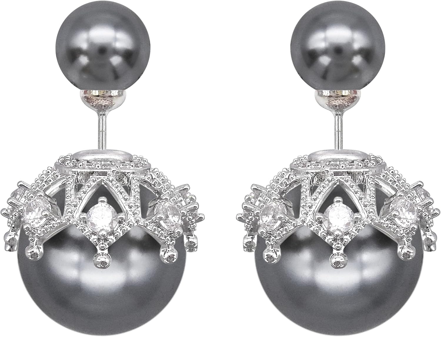 925 Sterling Silver Post Double sided Pearl Zirconia Ear Stud Earrings Fashion Jewelry Gifts WK90109