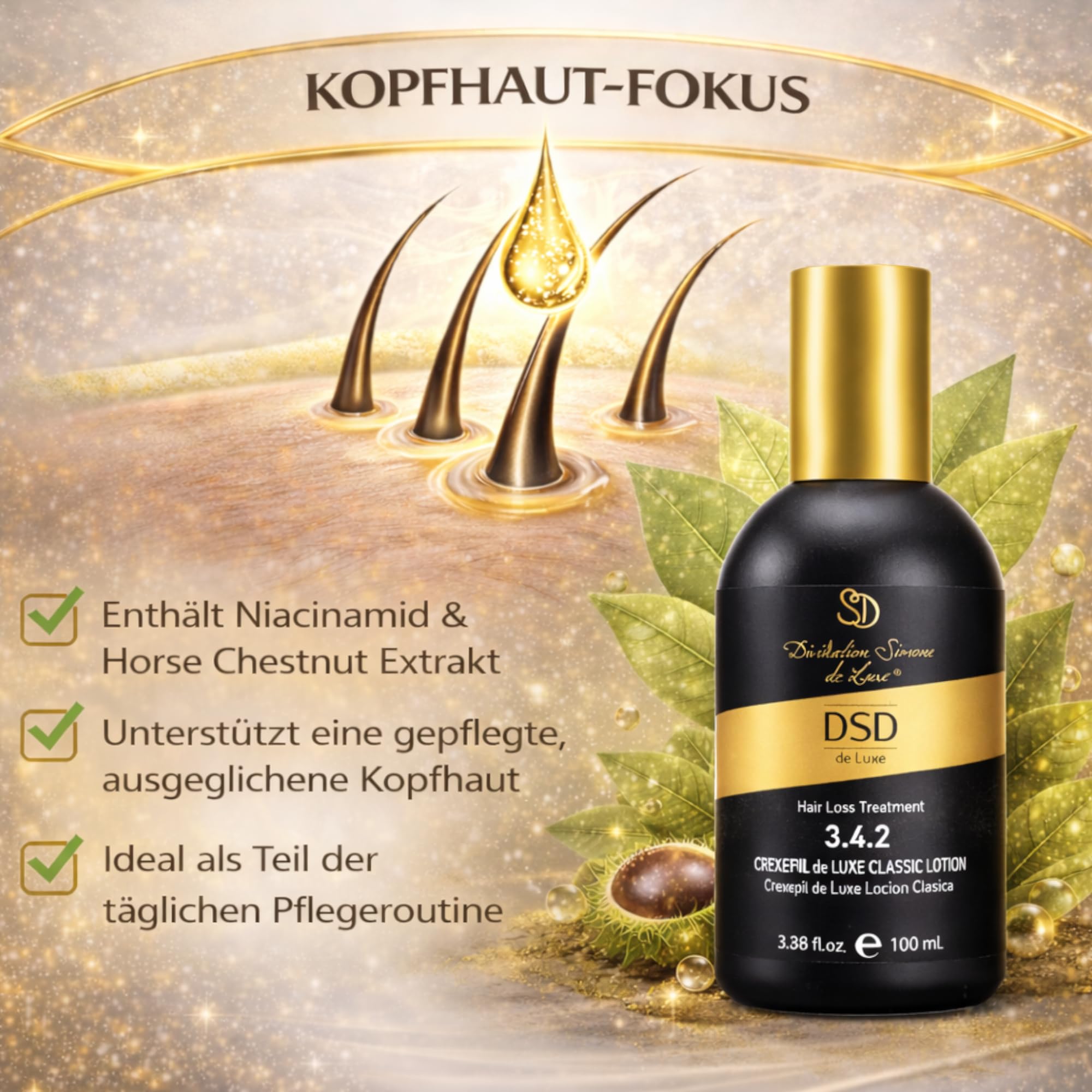 DSD 3.4.2 Crexepil De Luxe Classic Lotion - lozione per capelli & tonico per la perdita di capelli, per la crescita dei capelli, radici e cuoio capelluto, tonico per la crescita dei capelli